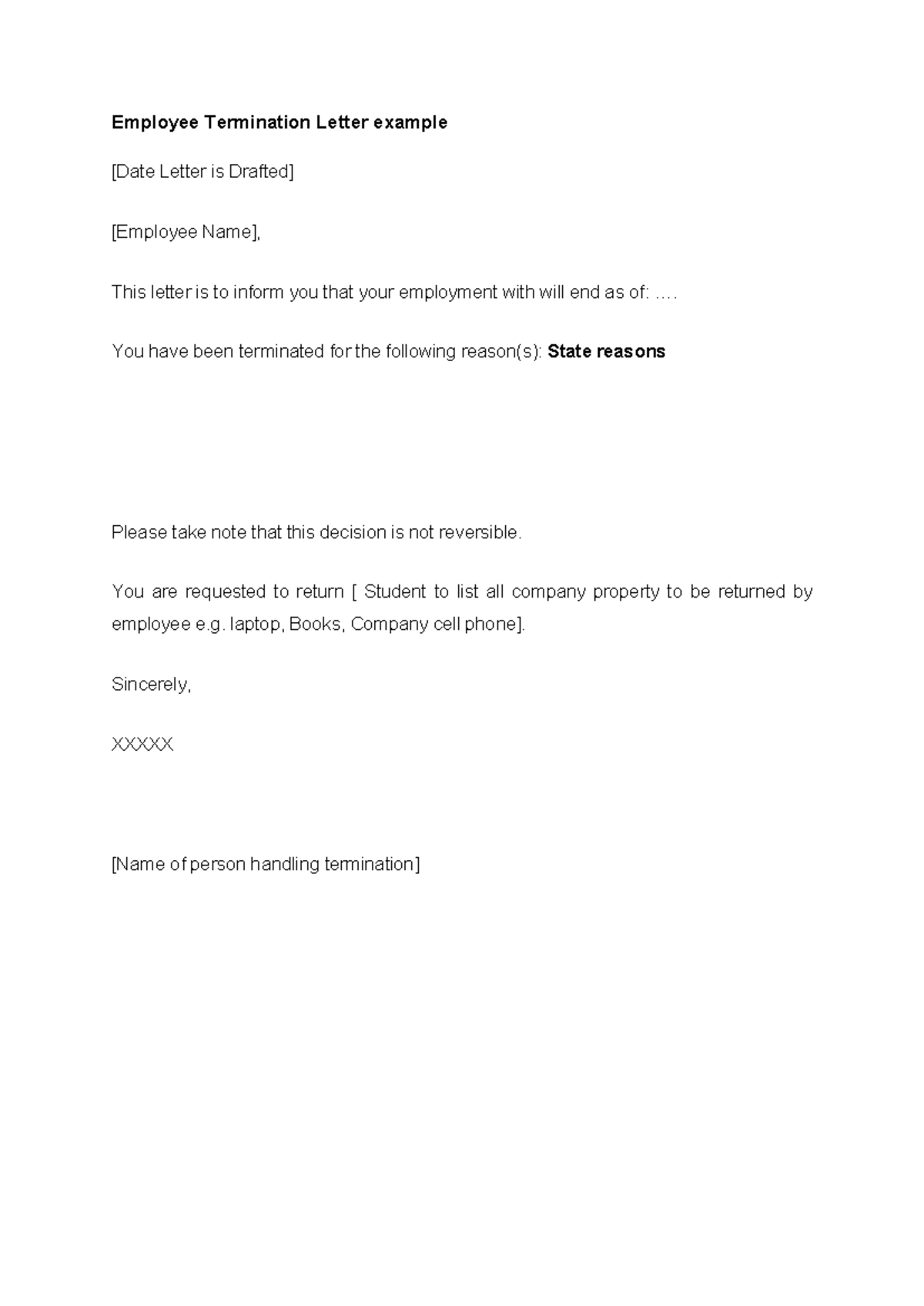 Employee Termination Letter example - ABV 320 - ... You have been ...