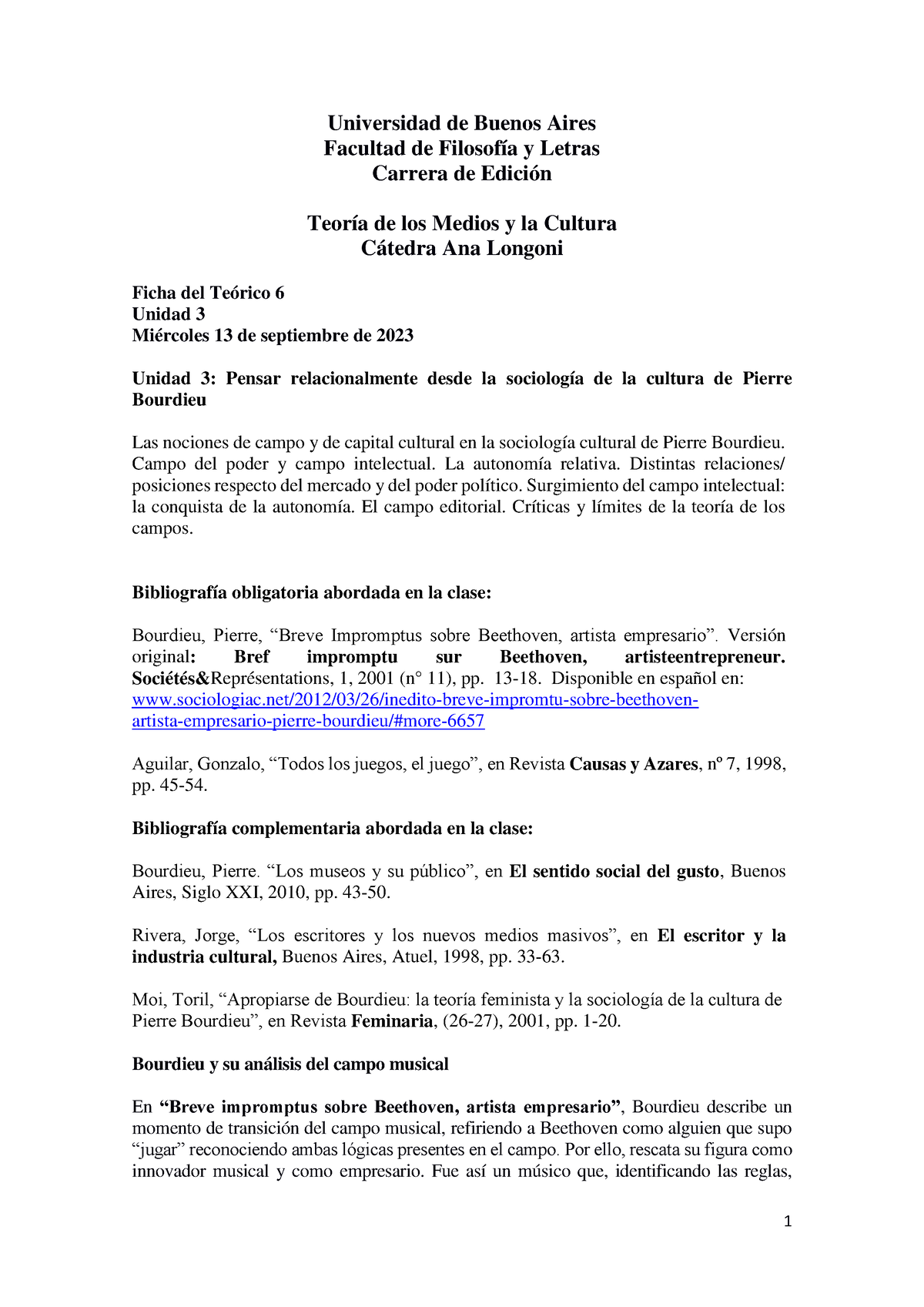 Ficha Teo6TMC2023 - Unidad 3 - Universidad De Buenos Aires Facultad De ...