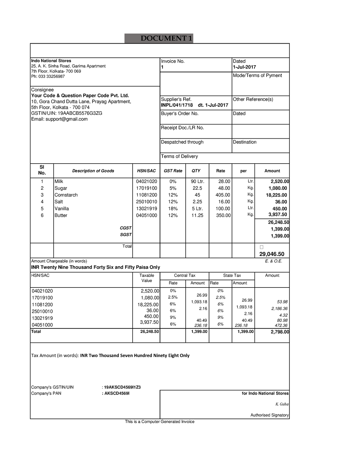 Tally Documents for Set2 - ####### Indo National Stores ####### 25, A ...