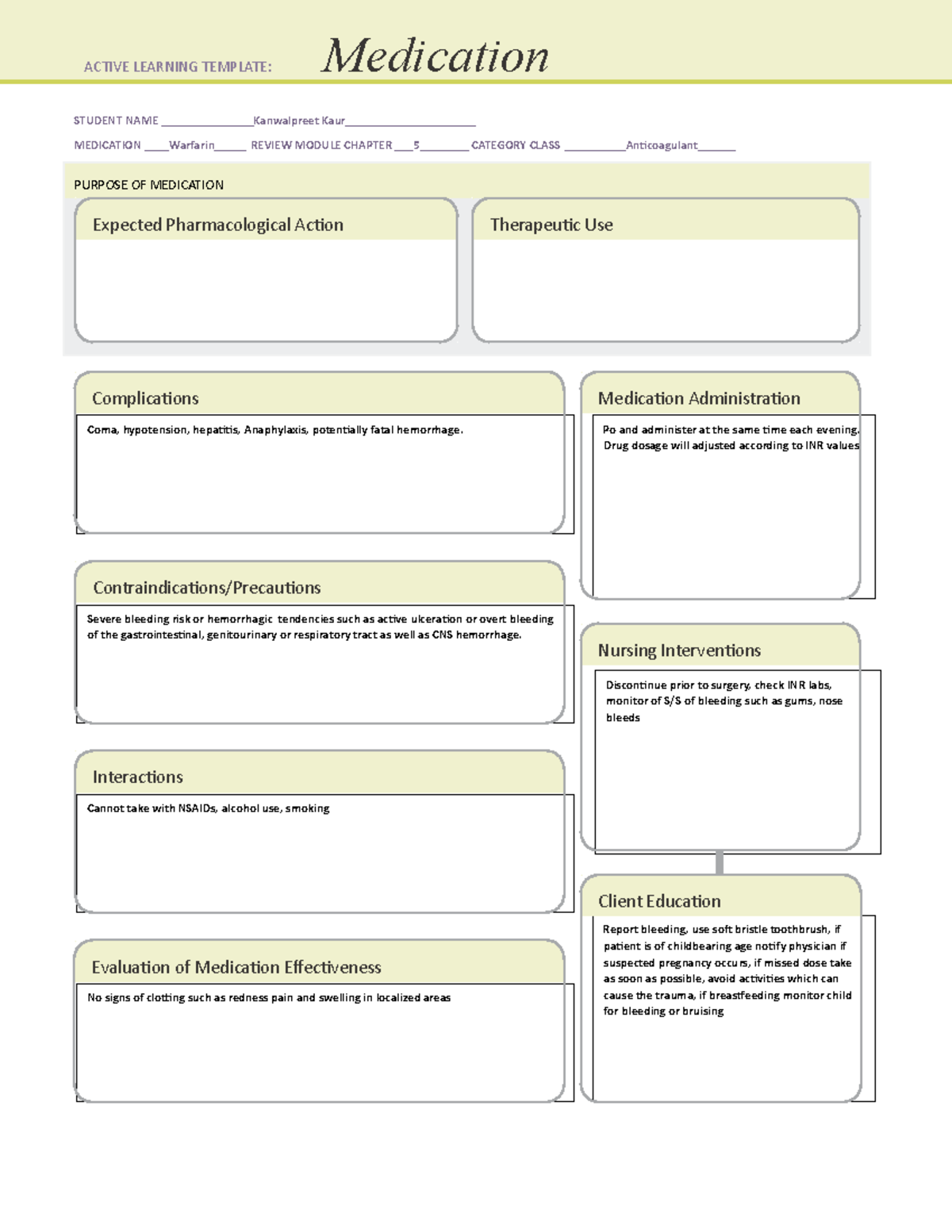 Active Learning Template medication apixanban - STUDENT NAME ...