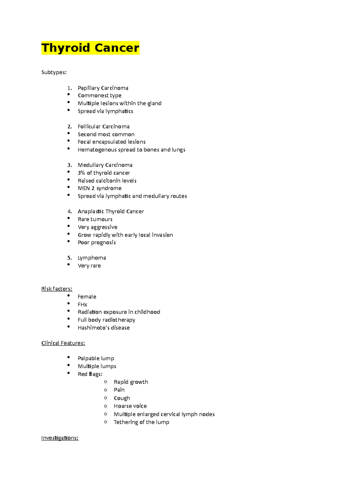 Thyroid Cancer - Misc notes - Thyroid Cancer Subtypes: Papillary ...
