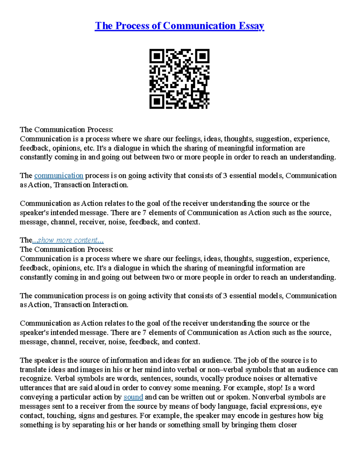 Process Explanation Essay - The Process of Communication Essay The ...