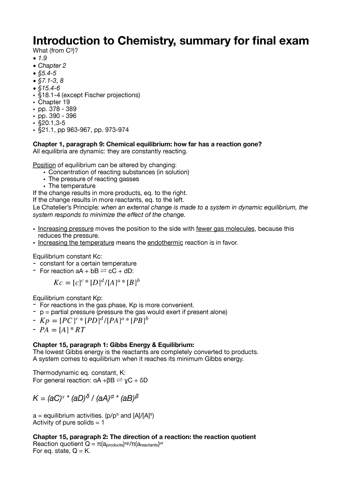 Introduction To Chemistry Summary For Final Exam - Introduction To ...