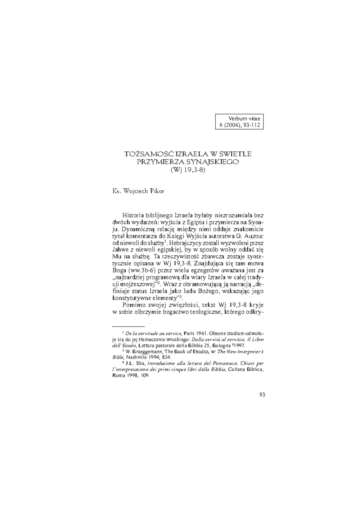 Pikor, Tożsamość Izraela w świetle Przymierza Synajskiego - Verbum ...