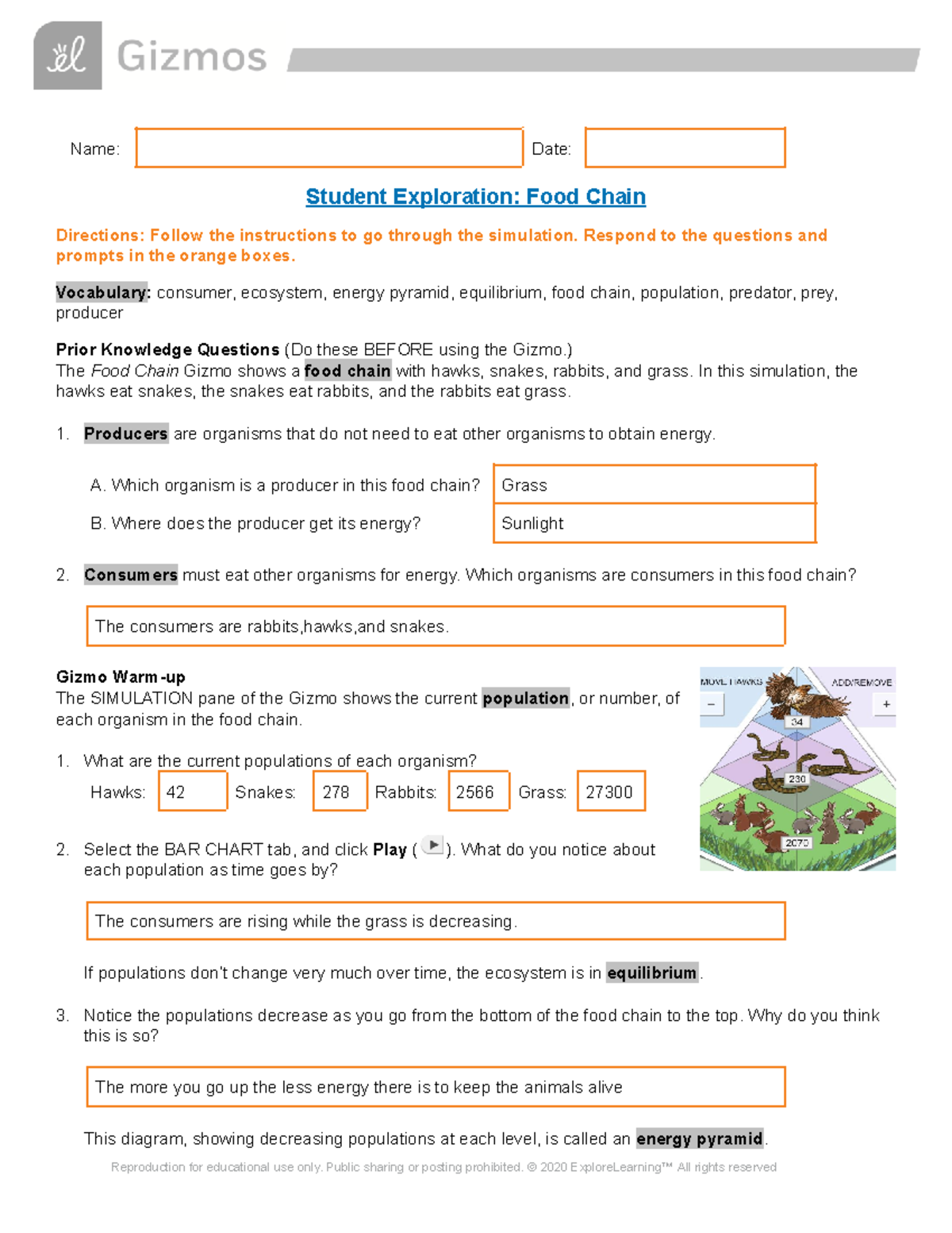 Jacob Arcos - Food Chain SE - Name: Date: Student Exploration: Food ...