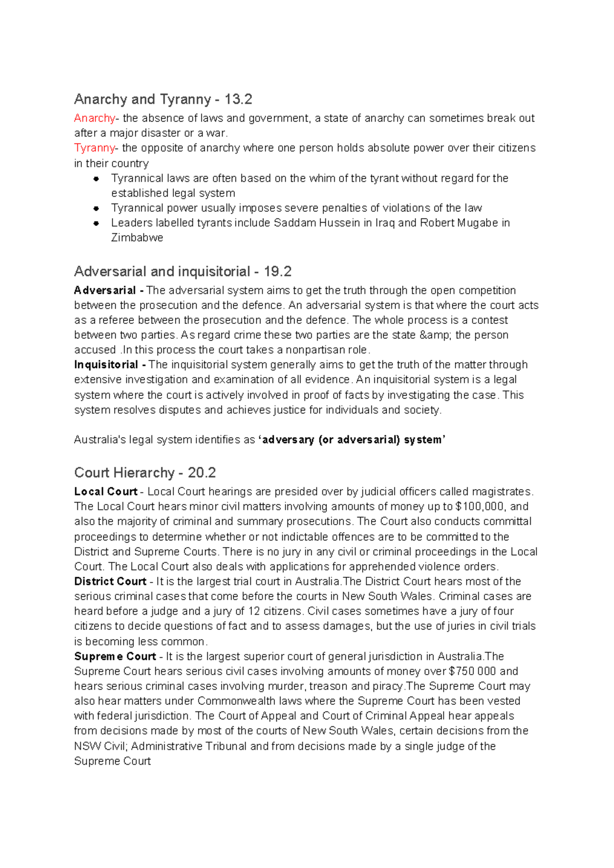 Legal notes (broad) - Anarchy and Tyranny - 13. Anarchy- the absence of ...