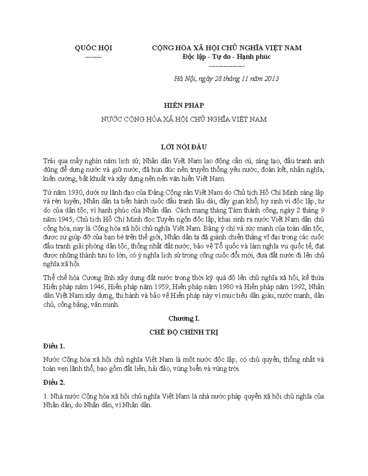 Hiến pháp 2013 - Hiến pháp Việt Nam 2013 - QUỐC HỘI - CỘNG HÒA XÃ HỘI