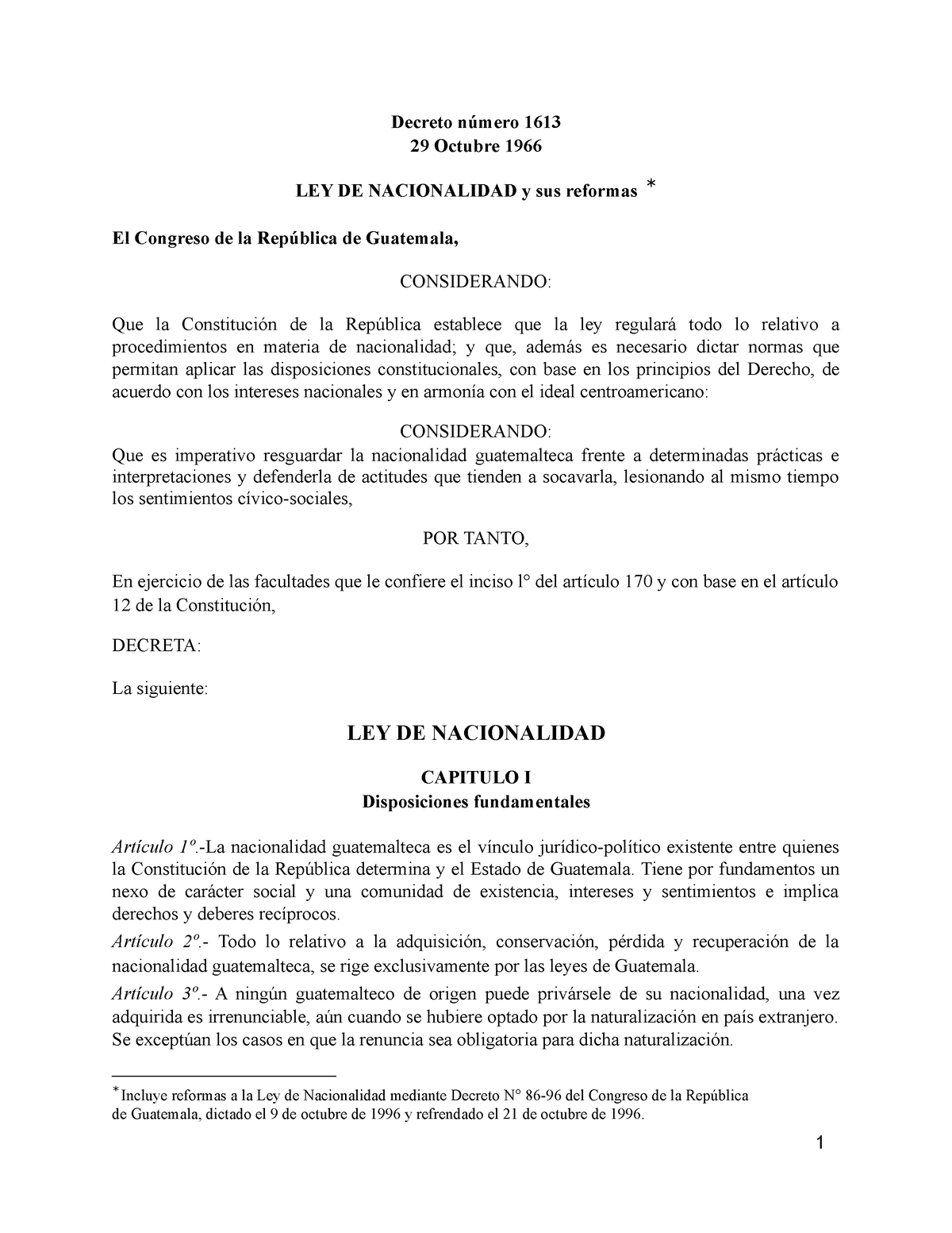 Ley De La Nacionalidad Word - Decreto Número 1613 29 Octubre 1966 LEY ...