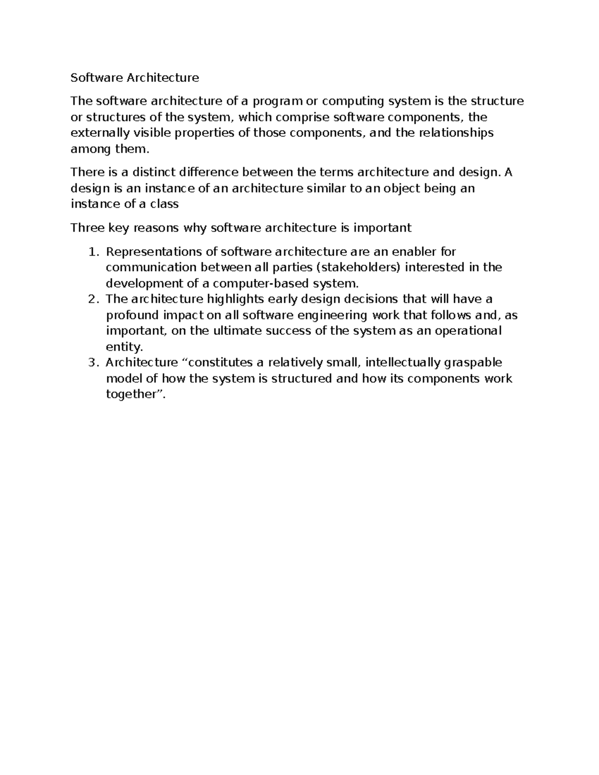 Software Architecture - There is a distinct difference between the ...