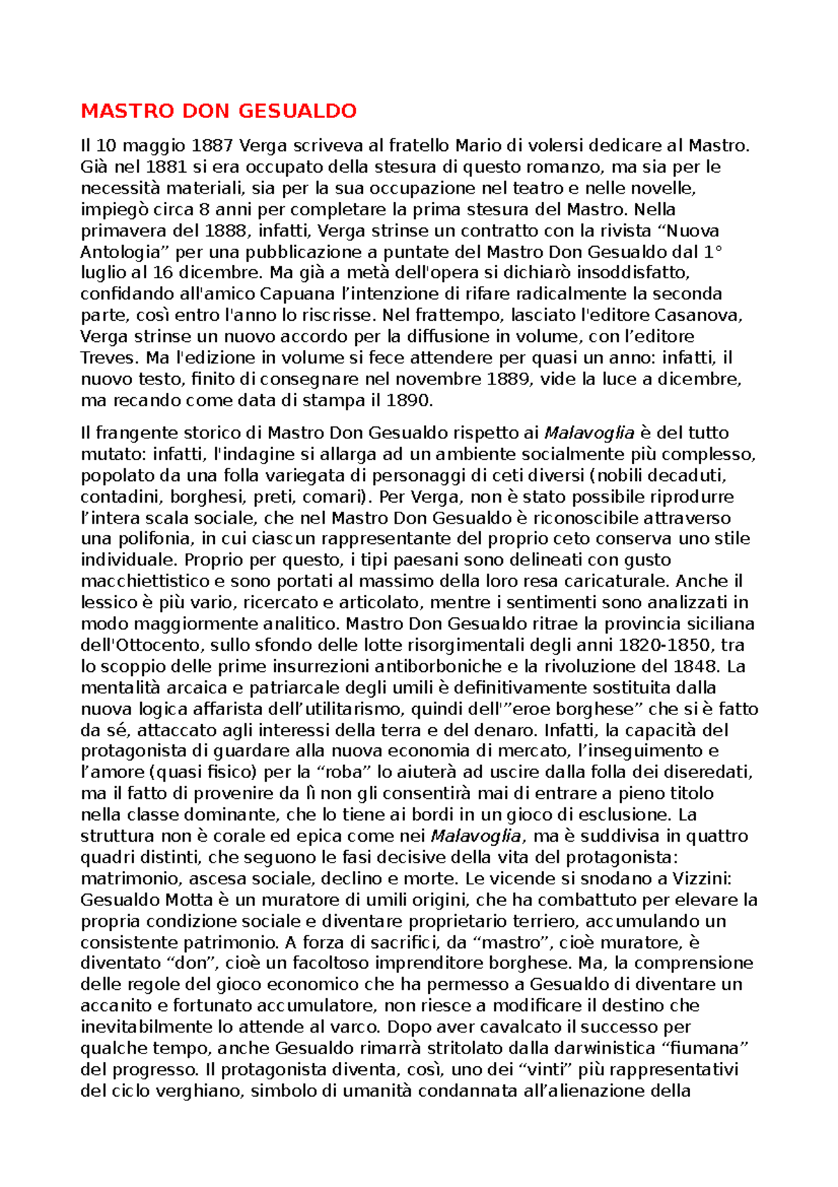 La Morte Di Mastro-don Gesualdo Analisi
