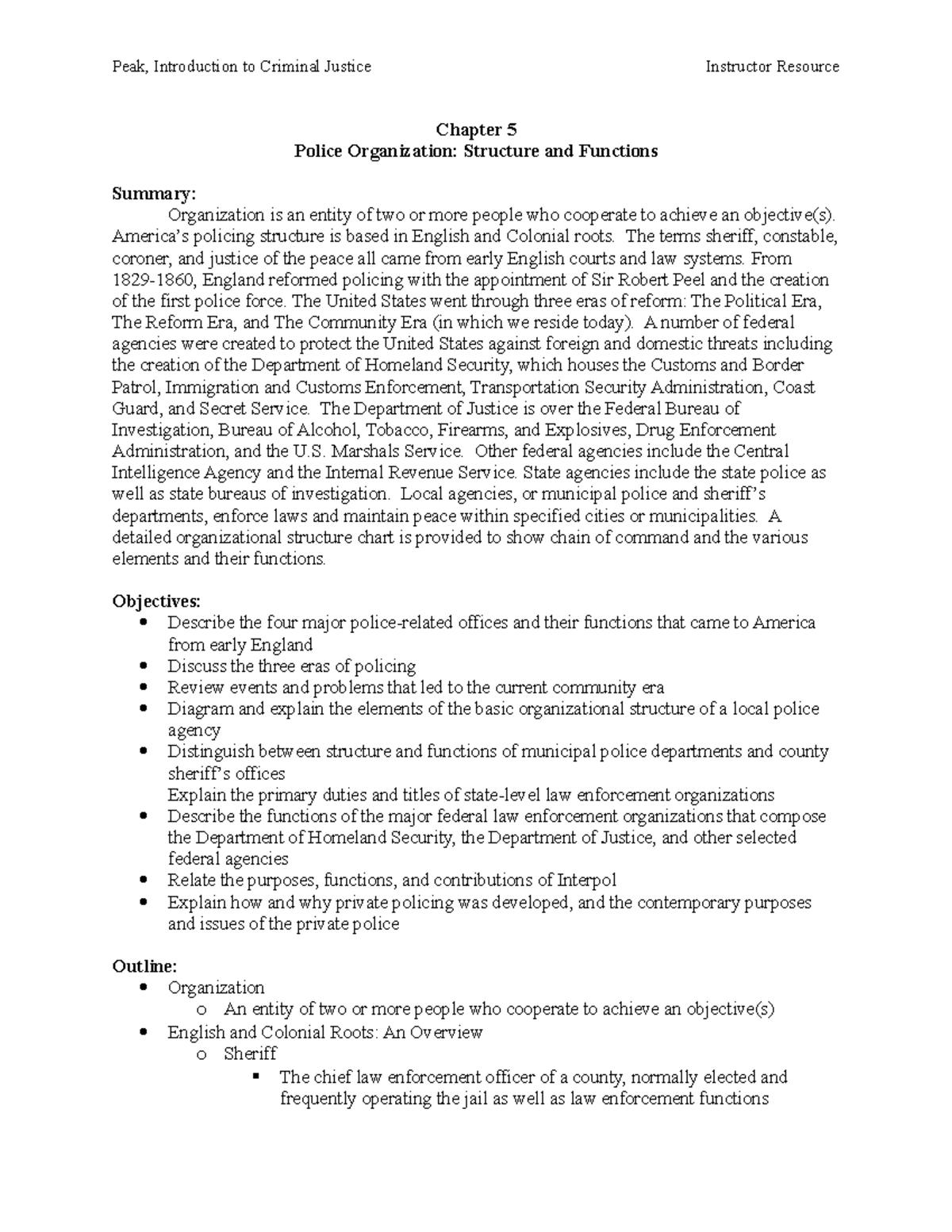 Chapter 5 Lecture Notes Police Organization Structure and Functions ...