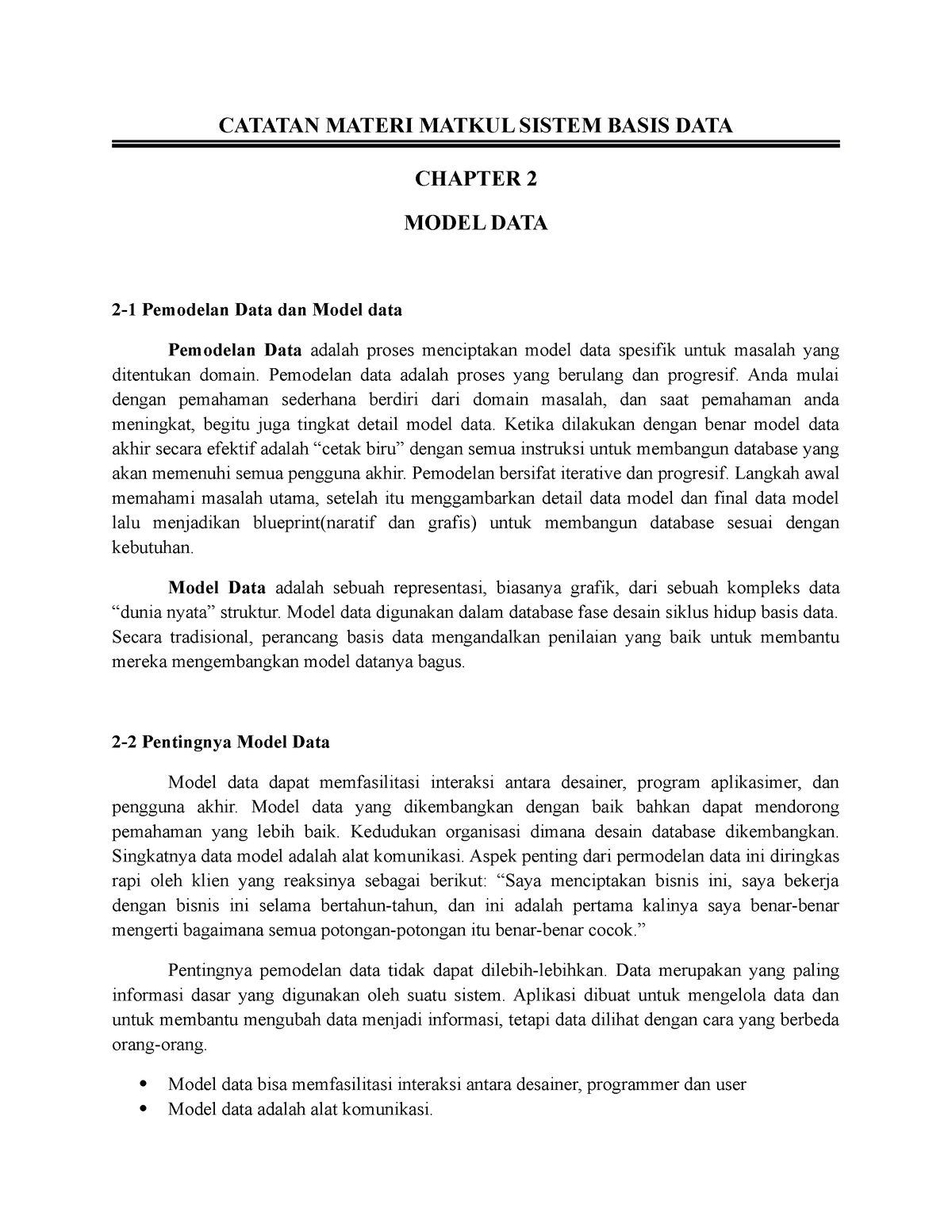 Catatan Chapter 2 (Model Data) - CATATAN MATERI MATKUL SISTEM BASIS ...