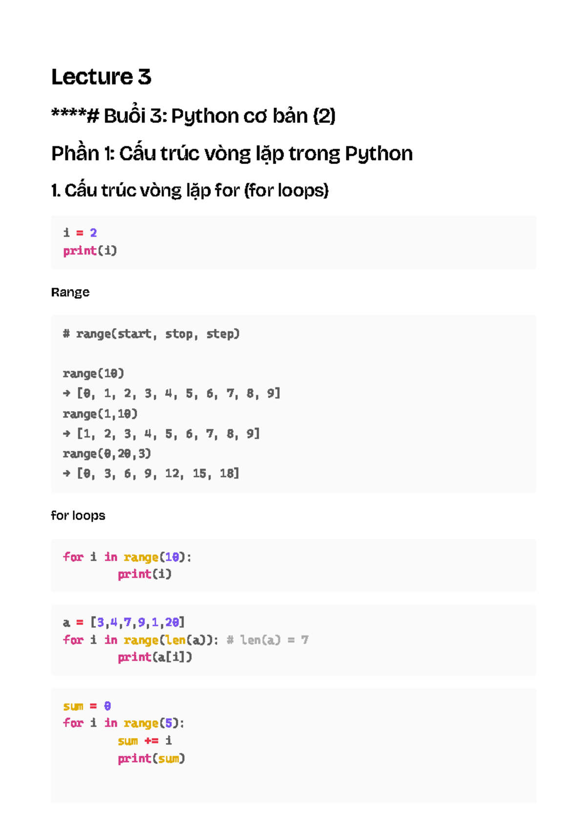 Lecture 3 - Lecture 3 ****# Buổi 3: Python cơ bản (2) Phần 1: Cấu trúc ...