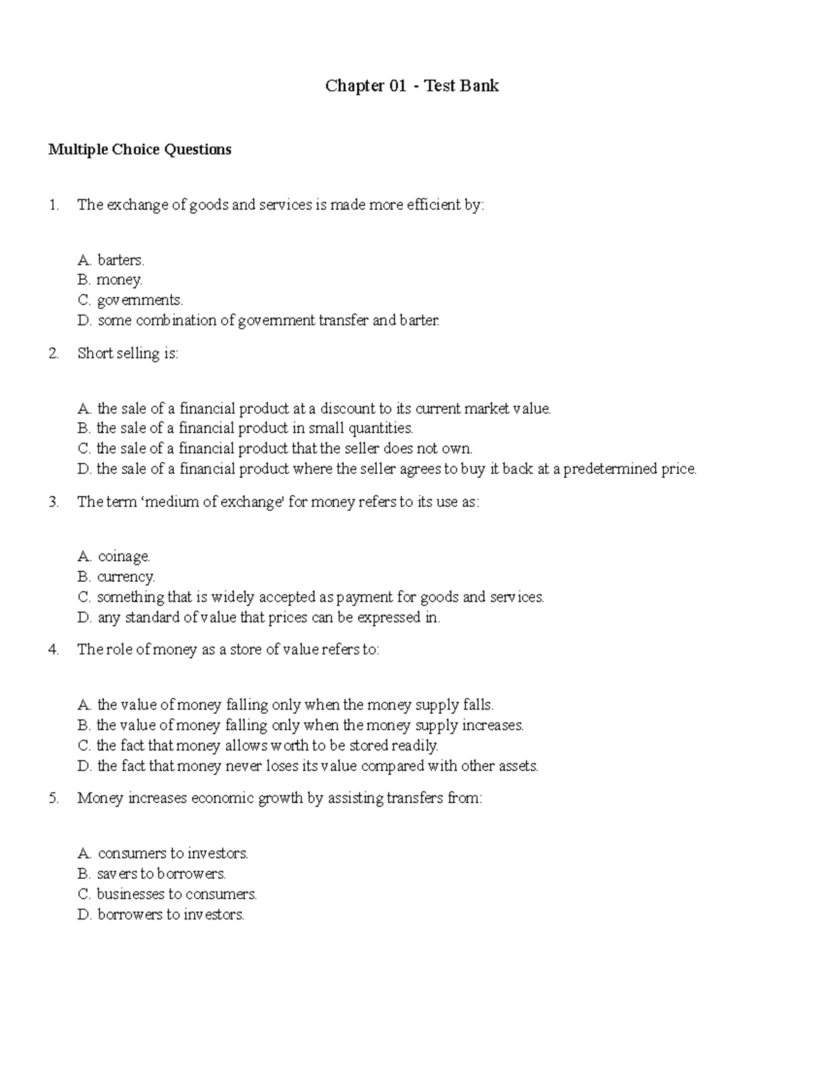 Chapter 01 Test Bank - Chapter 01 - Test Bank Multiple Choice Questions ...