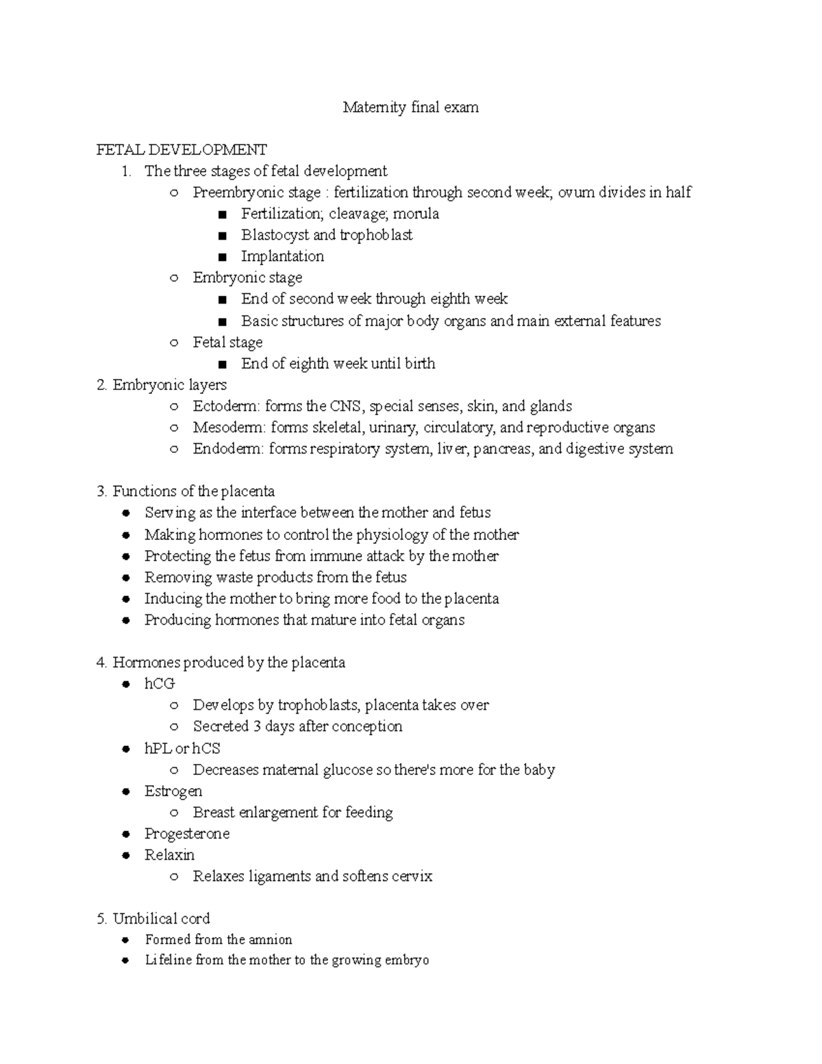 Maternity final exam Lecture notes 112 Maternity final exam FETAL