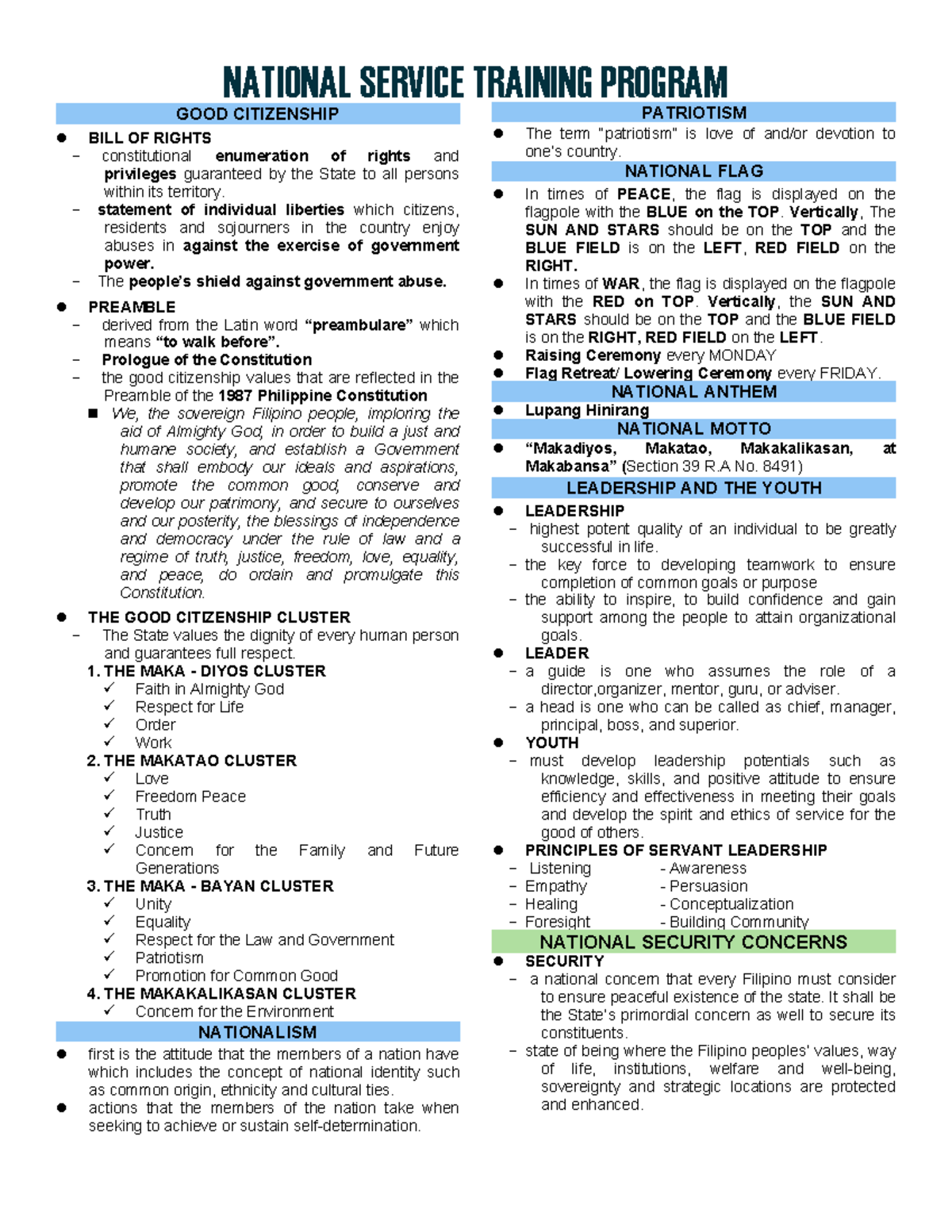 Hannah Marie NSTP Reviewer - GOOD CITIZENSHIP BILL OF RIGHTS − ...