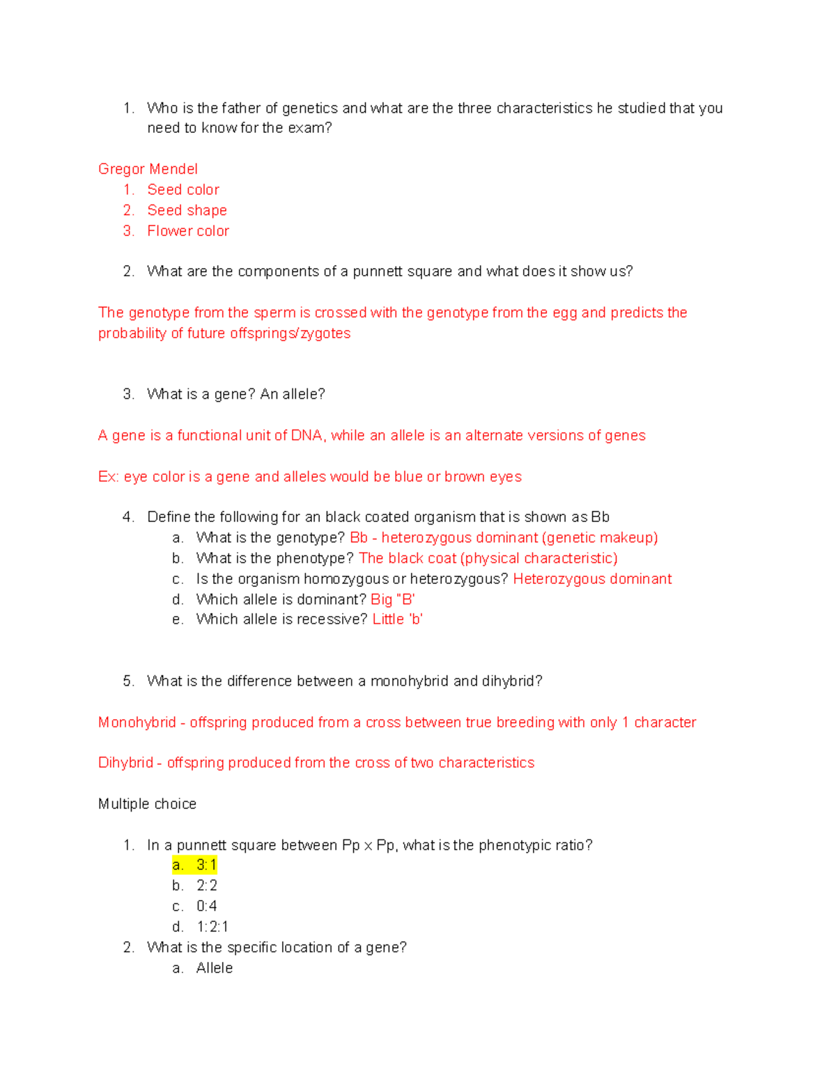 Chapter 13 Answers BIO101 - Who is the father of genetics and what are ...