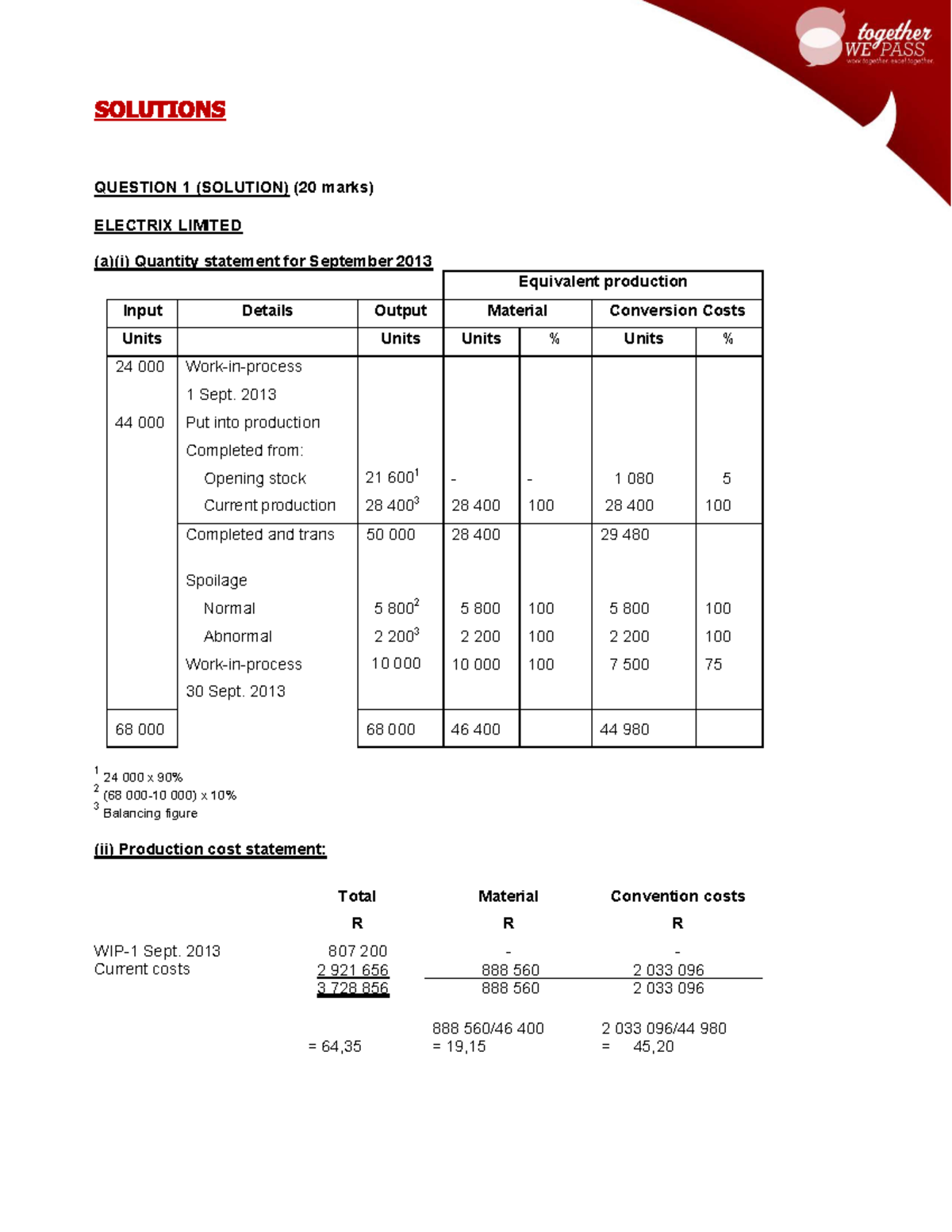 Process Costing Practice 1 Solution - QUESTION 1 (SOLUTION) (20 marks ...