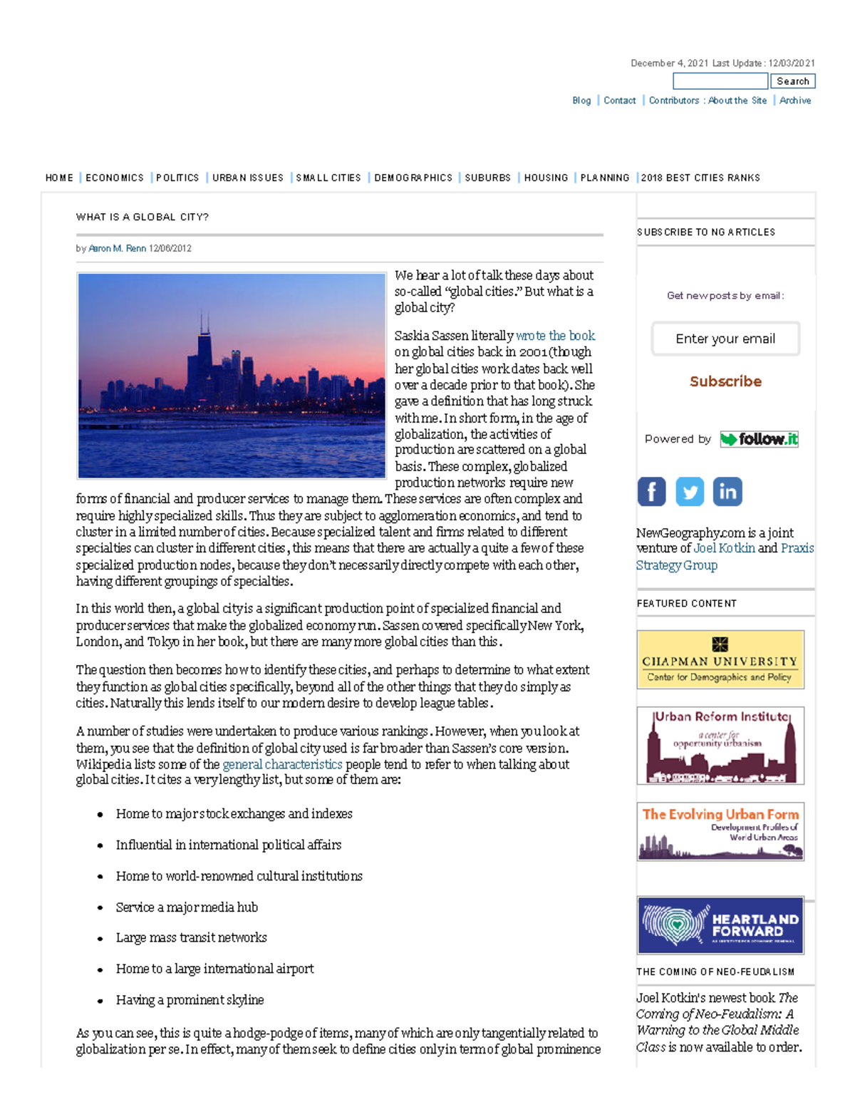 What Is a Global City Newgeography December 4, 2021 Last Update 12