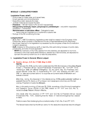 Constitutional Law 1 Notes - CONSTI 1 NOTES | WEEK 8 The President a ...
