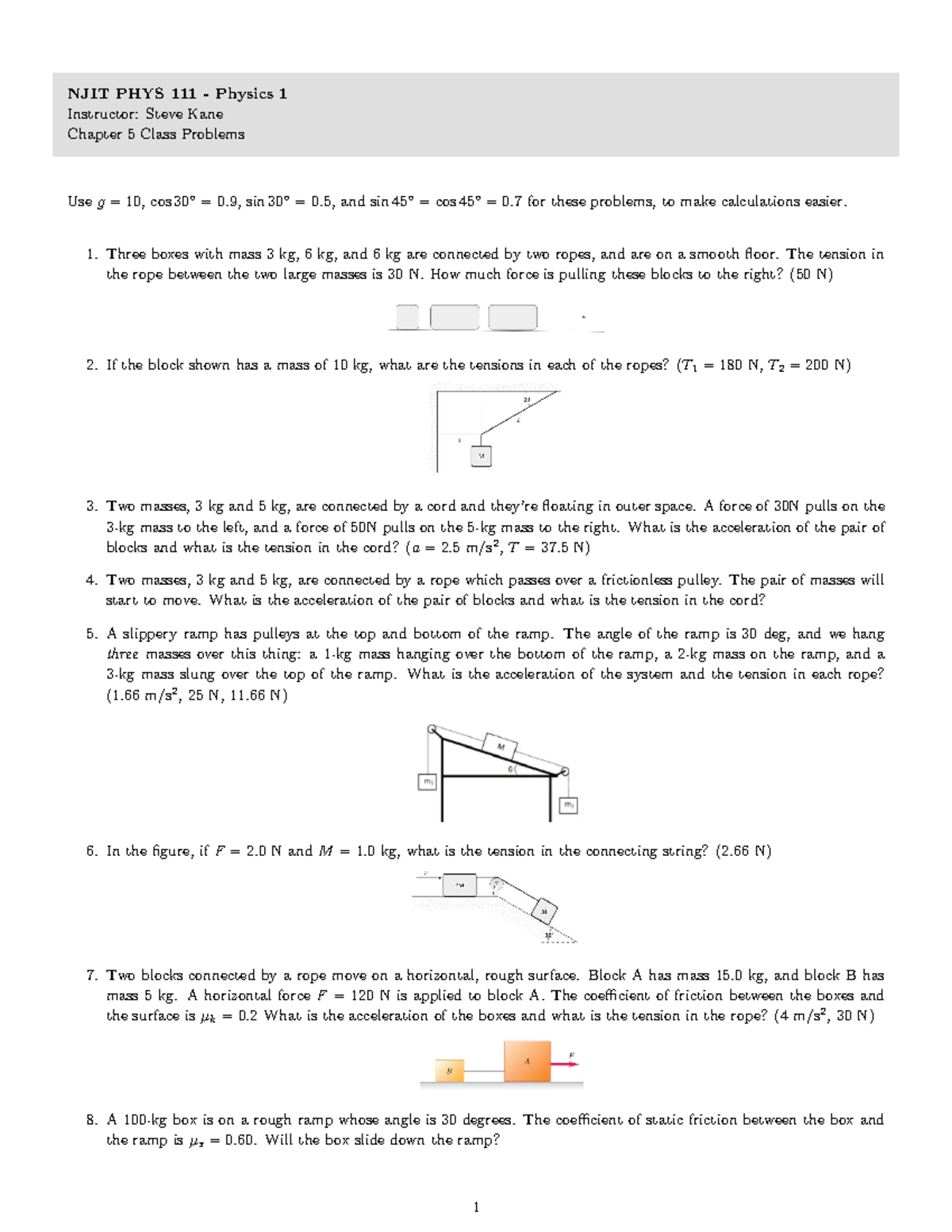 Ch0 5 in class problems - PHYS111 - NJIT PHYS 111 - Physics 1 ...