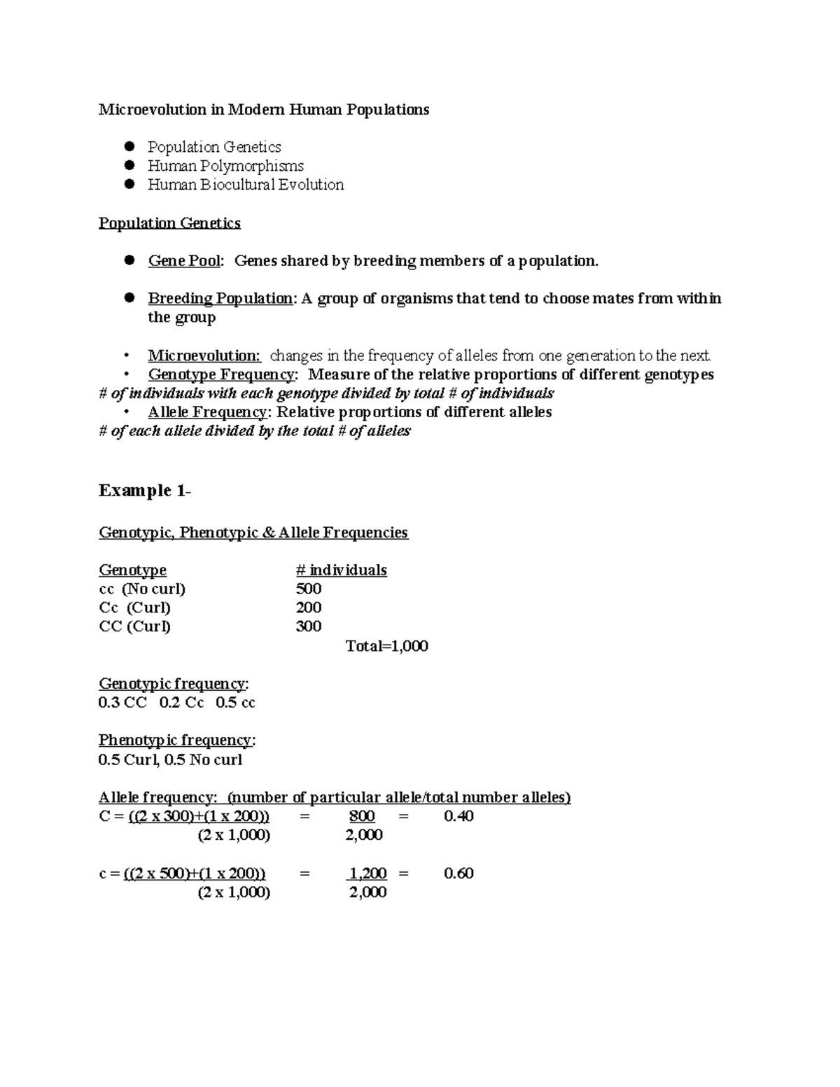 Lecture 6 Notes - Professor Linville - Microevolution in Modern Human ...