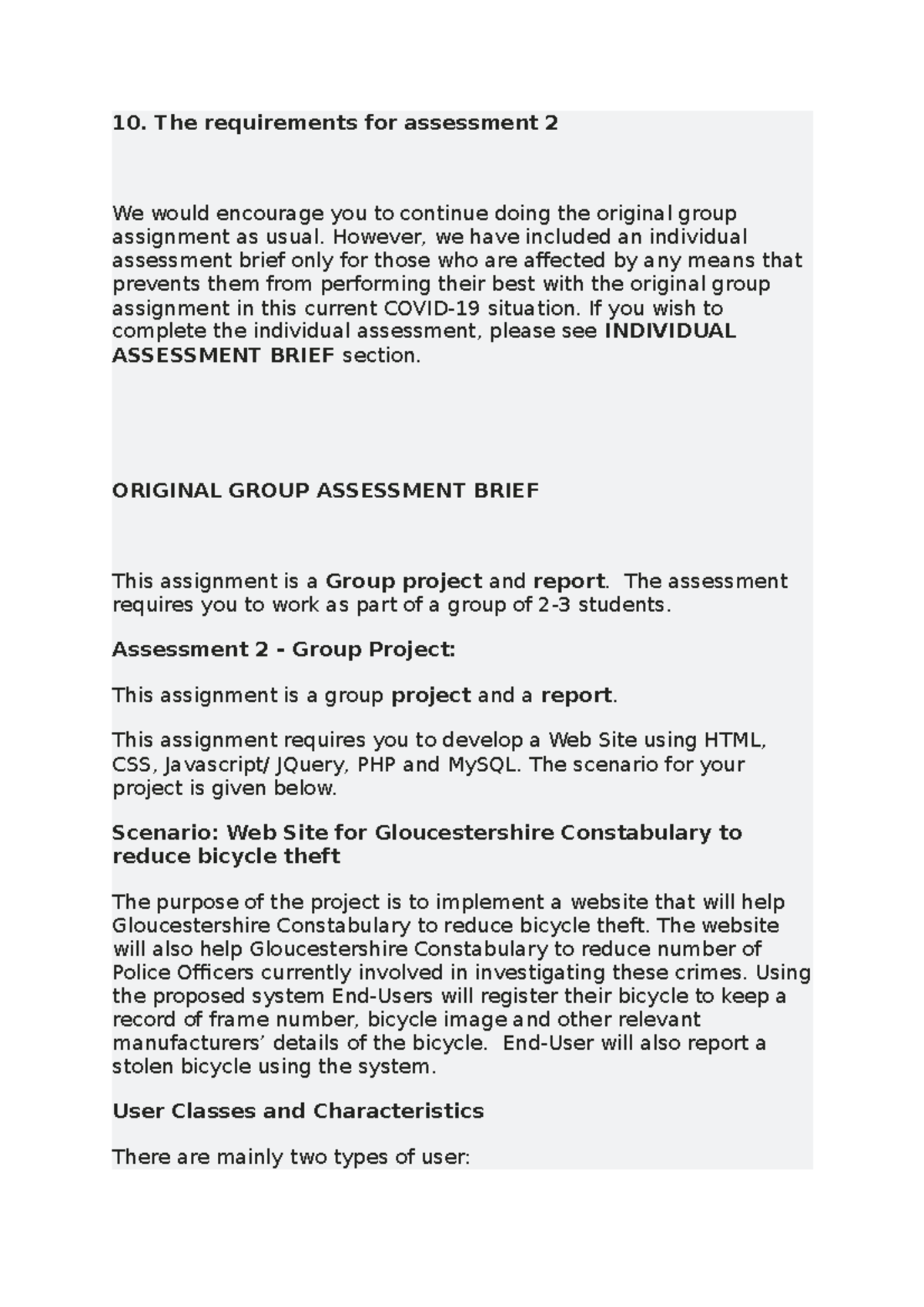 Web Dev Assignment 002 - 10. The requirements for assessment 2 We would ...