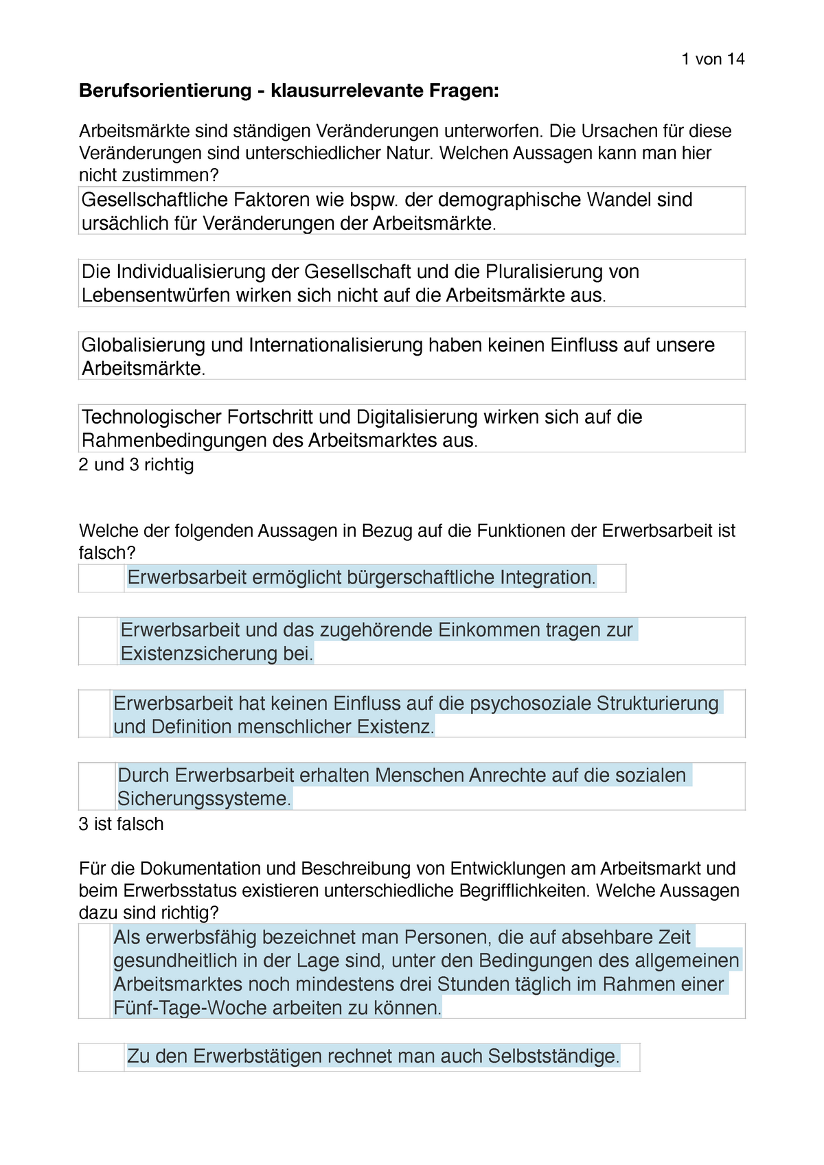 Berufsorientierung MC Fragen - Berufsorientierung - Klausurrelevante ...