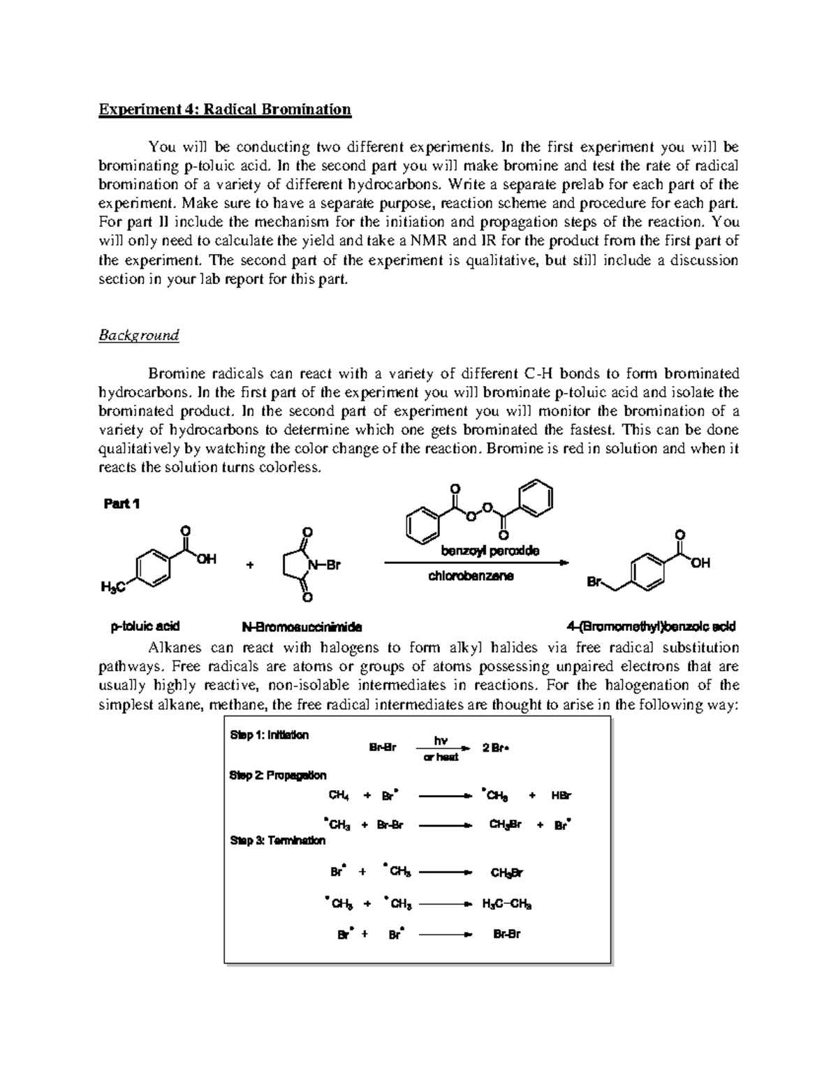 Exp 4radical halogenation procedure Experiment 4 Radical