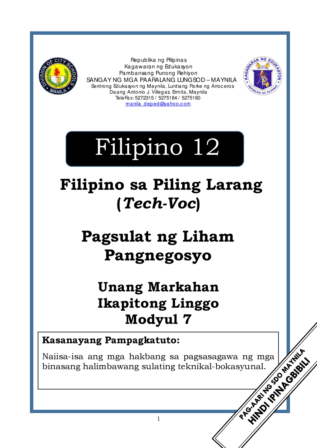 Filipino 12 Q1 Mod7 Tech Voc - Rep Ub Lika Ng Pilip Ina S Ka G A W A Ra ...