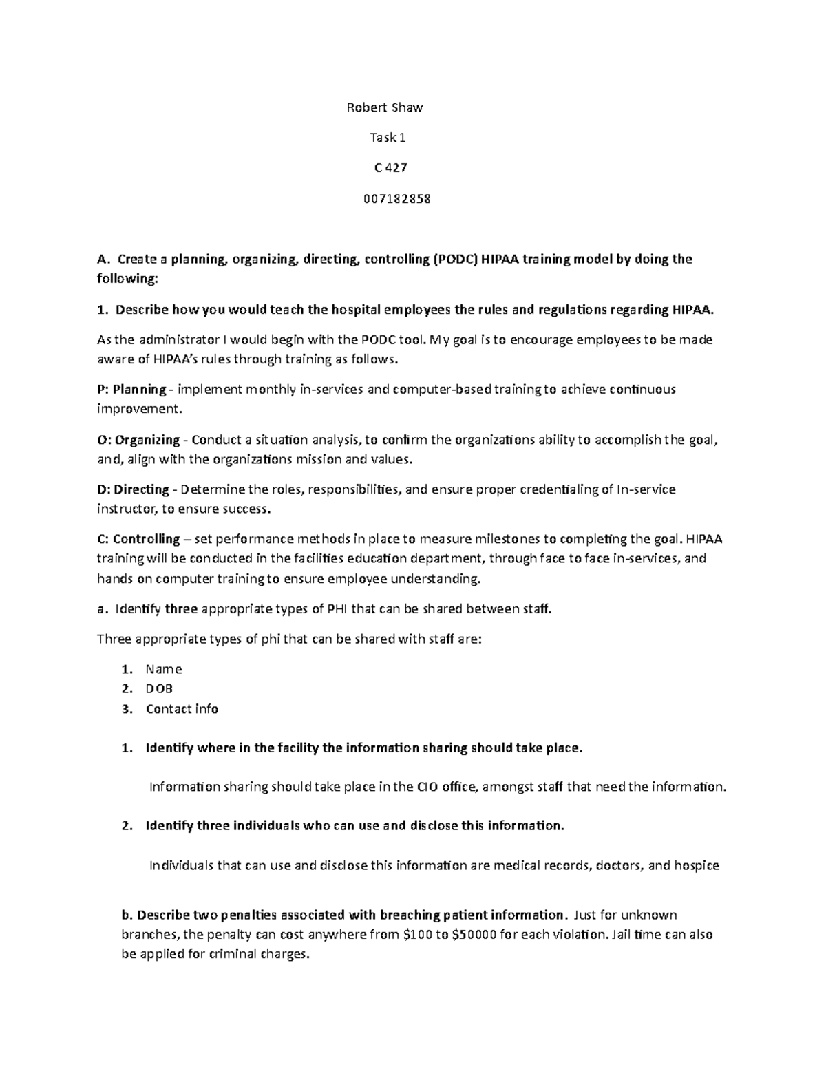 TASK 1 - Copy - Notes - Robert Shaw Task 1 C 427 007182858 A. Create a ...