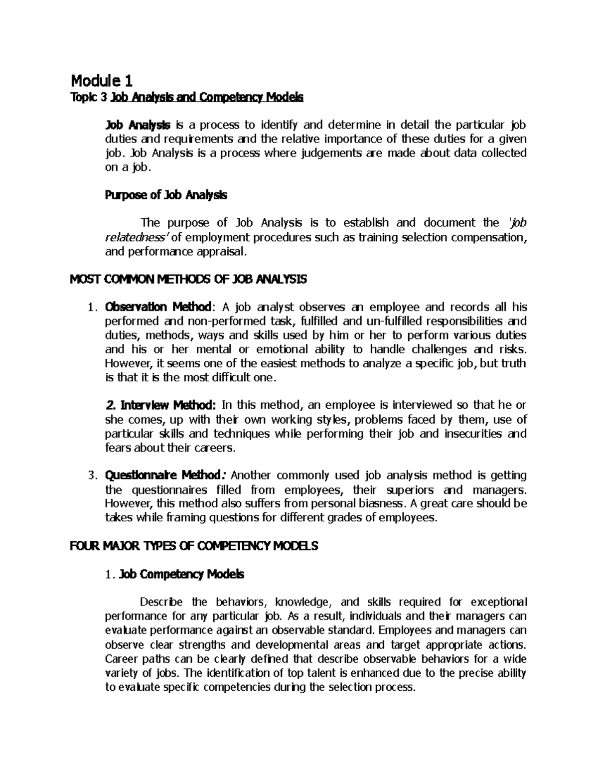 Module 3 Job Analysis and Competency Models - Module 1 Topic 3 Job ...