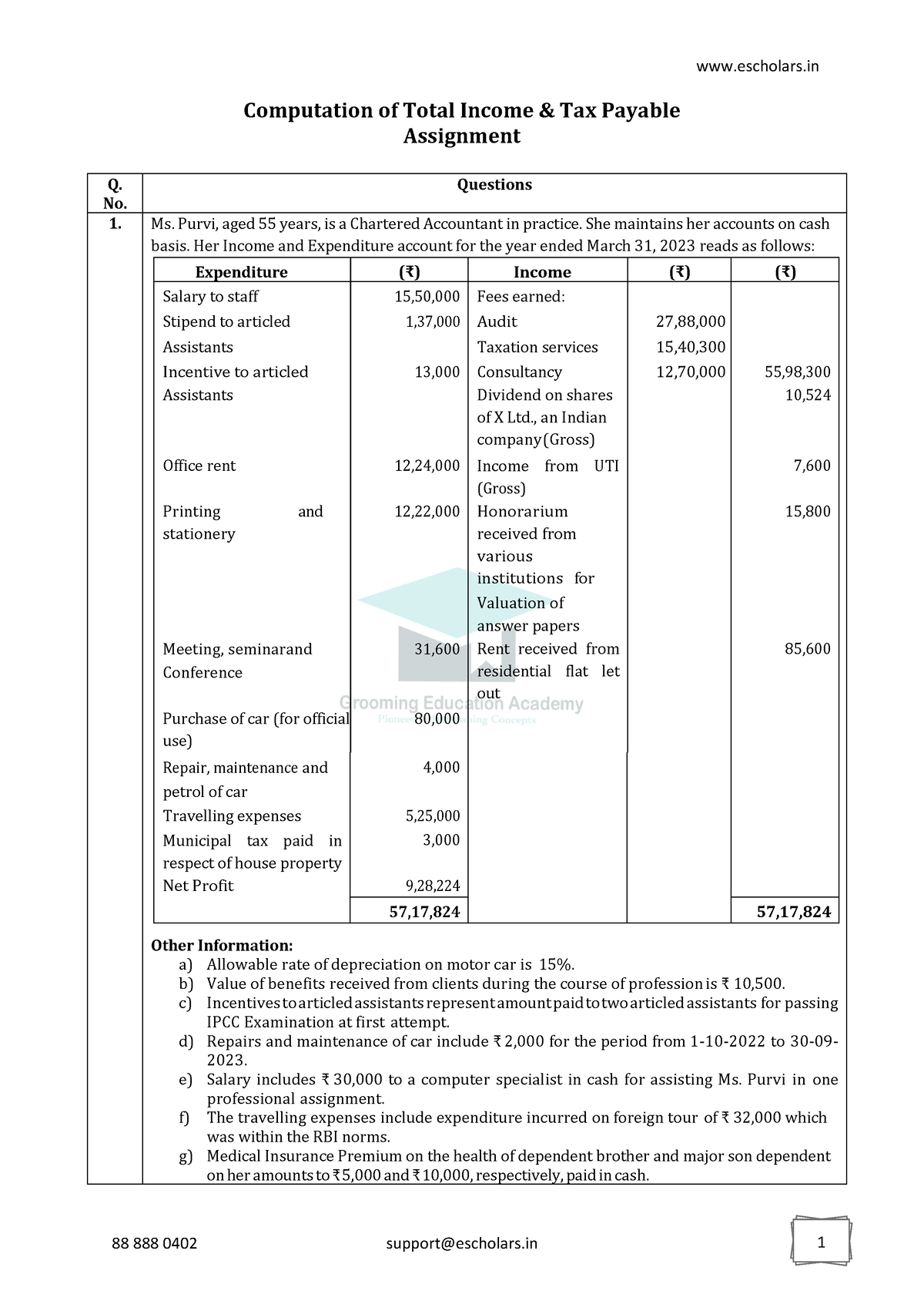 assignment of income fees