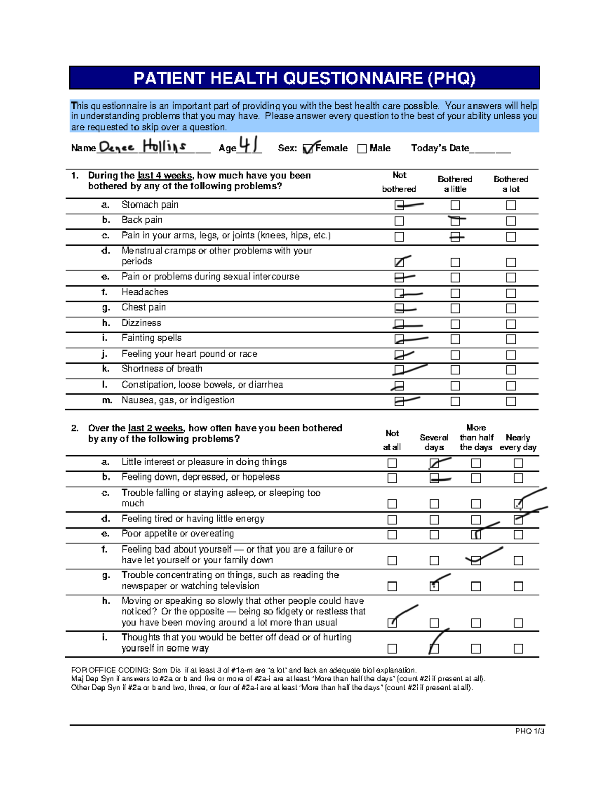 PHQ-Multi-screen - Phq9 blank - PHQ 1/ PATIENT HEALTH QUESTIONNAIRE ...