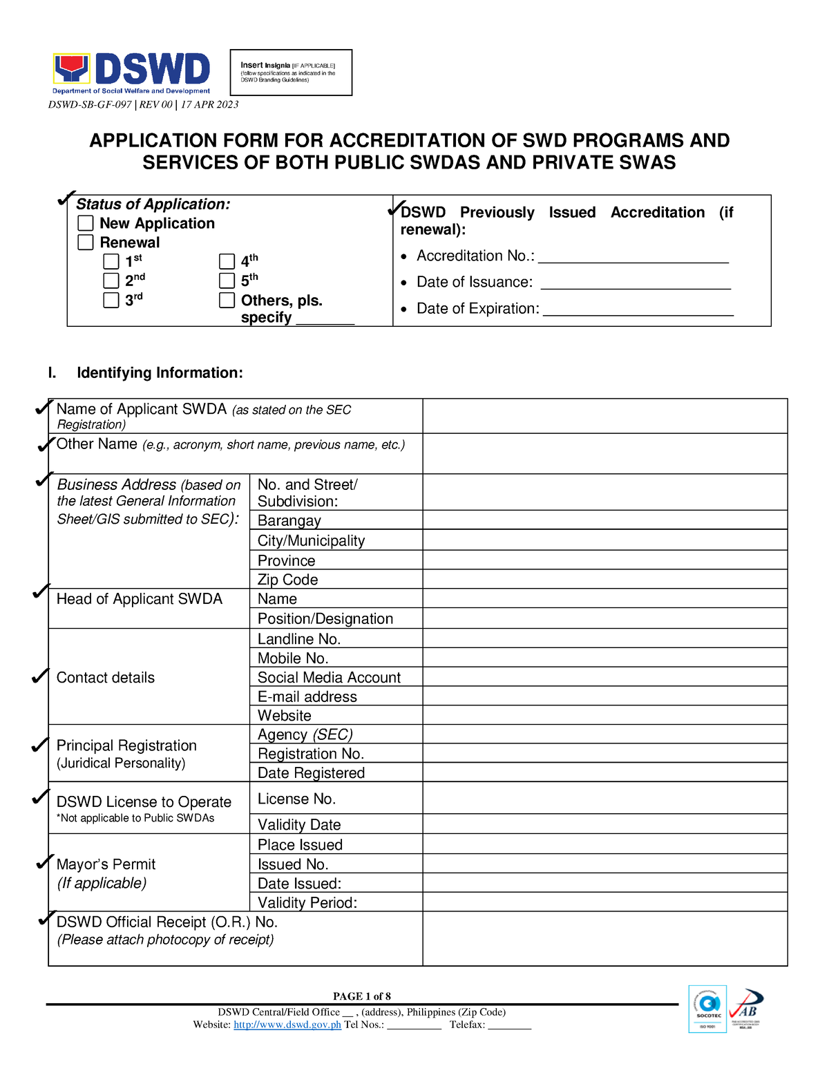 Dswd Sb Gf 097 Rev 00 Dswd Sb Gf 097 Rev 00 17 Apr 2023 Page 1 Of 8 Dswd Centralfield 3750