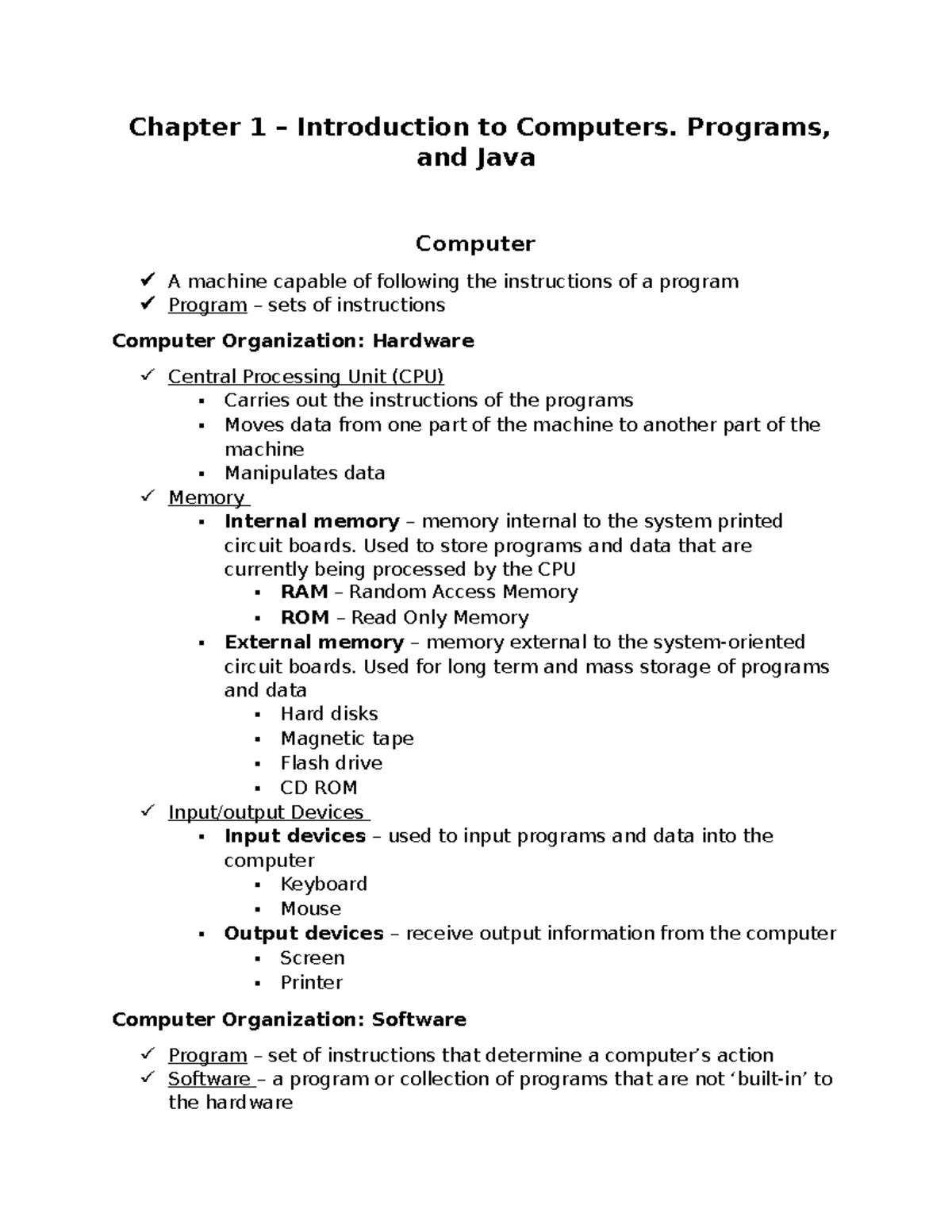 Chapter 1 - Lecture notes 1 - Chapter 1 – Introduction to Computers ...