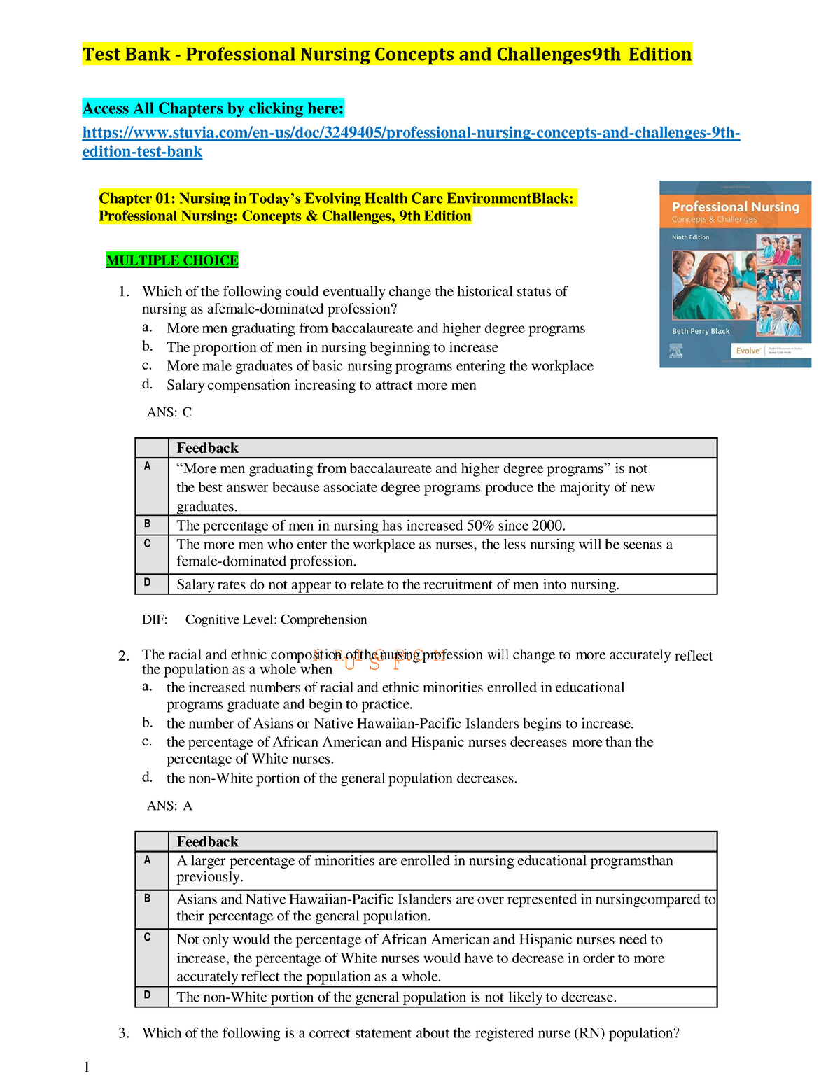 Professional Nursing Concepts And Challenges 9th Edition Test Bank 1   Thumb 1200 1553 