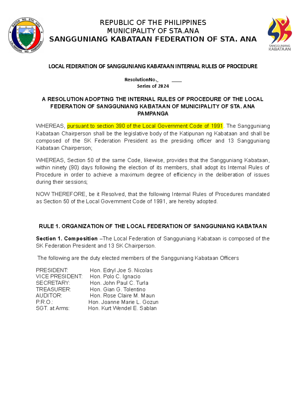 SK-FED-IRP - Batang sepu sangguniang Kabataan Ng san Nicolas sta. Ana ...