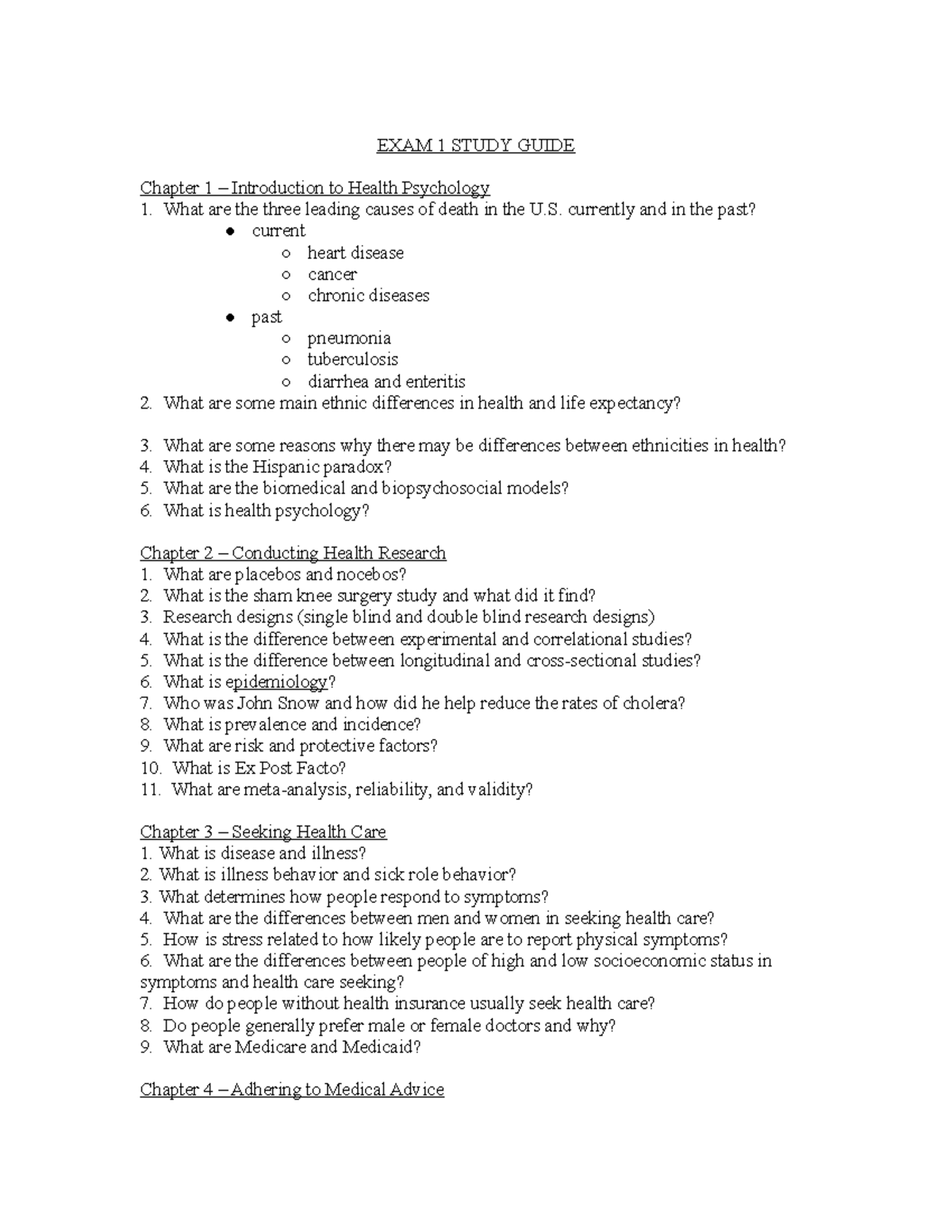 EXAM 1 Study Guide - Chapter 1-5 - EXAM 1 STUDY GUIDE Chapter 1 ...