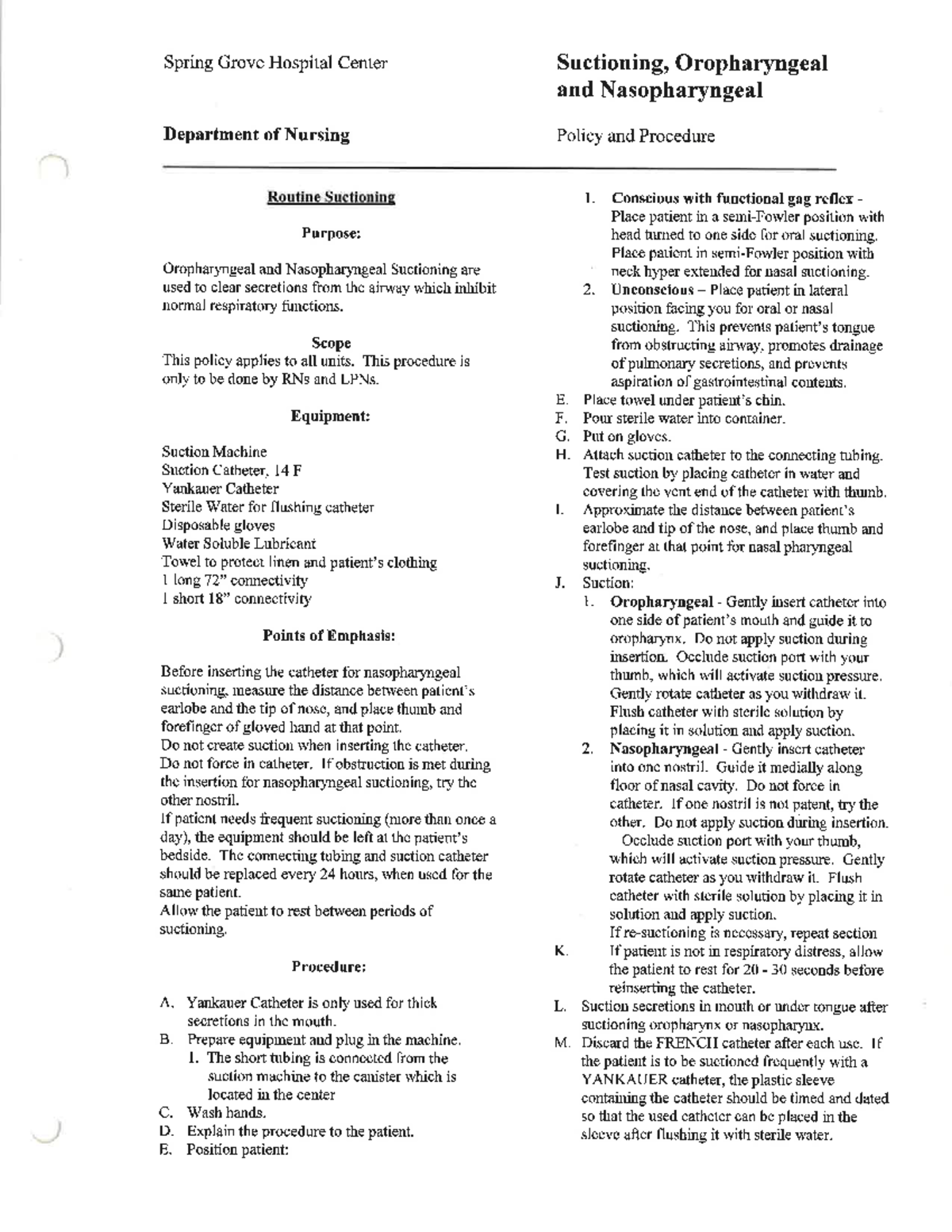 Suctioning Oropharyneal and Nasopharyngeal Bioquimica Studocu
