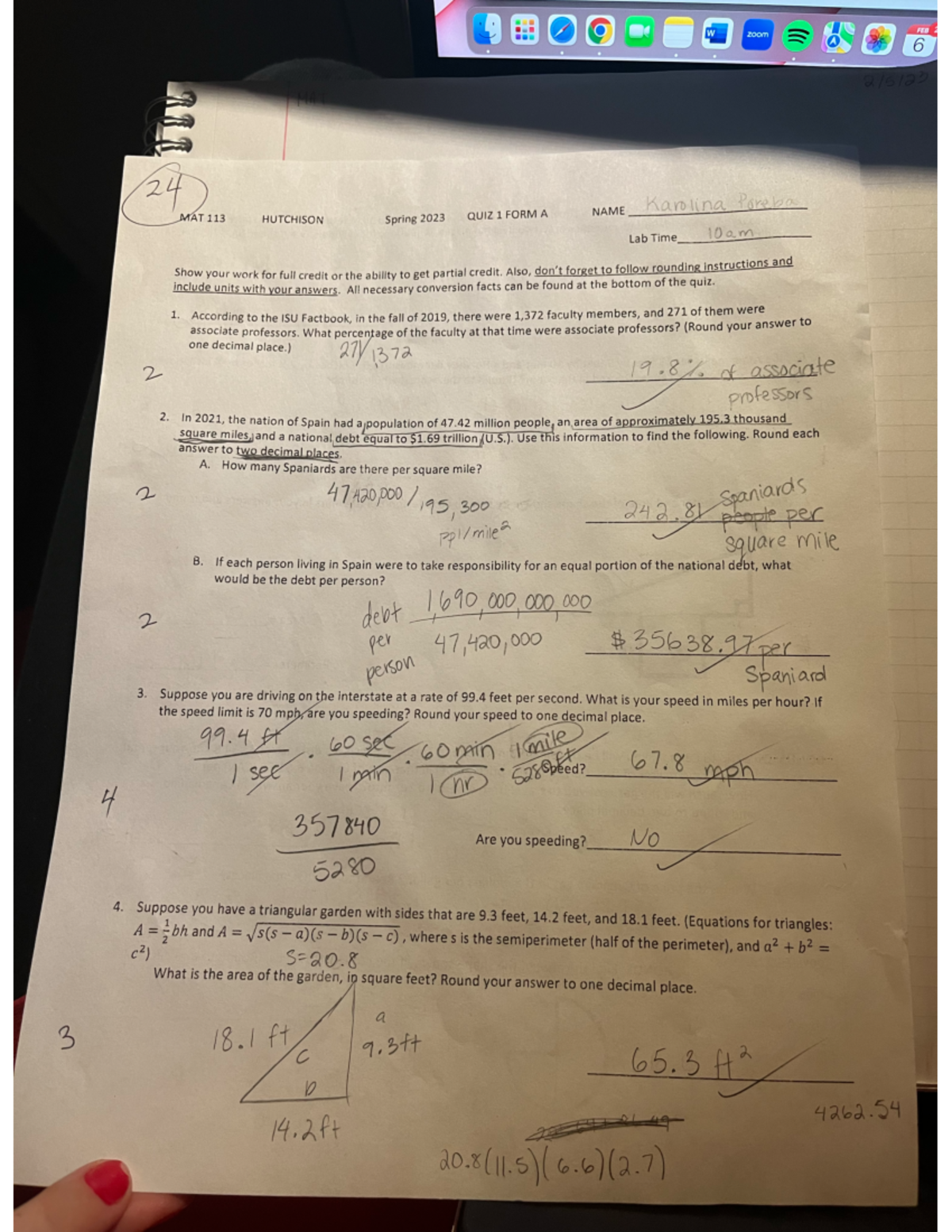 Quiz 1 corrections 2 - MAT 113 - Studocu