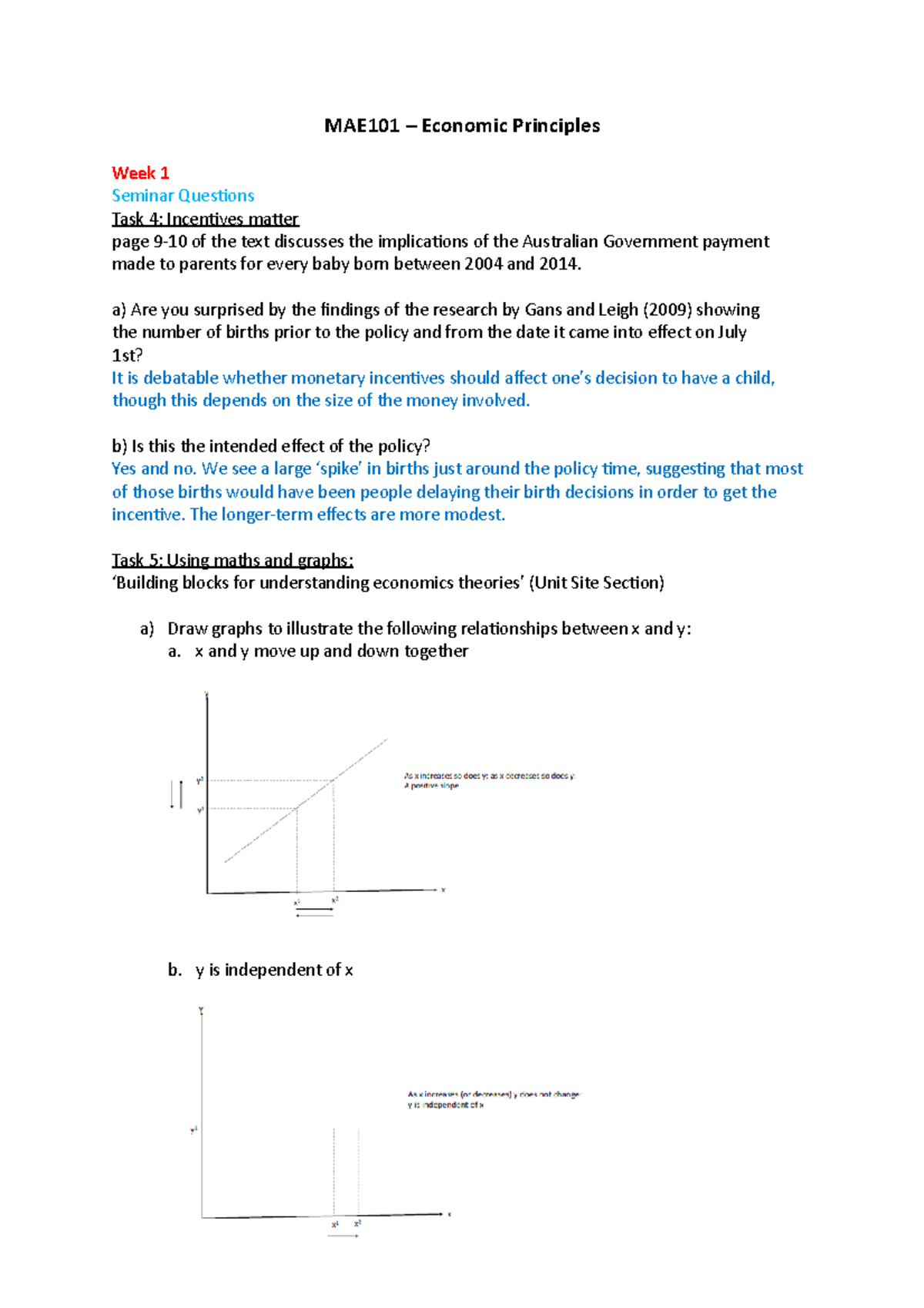 Week 1 Notes MAE101 - MAE101 – Economic Principles Week 1 Seminar ...