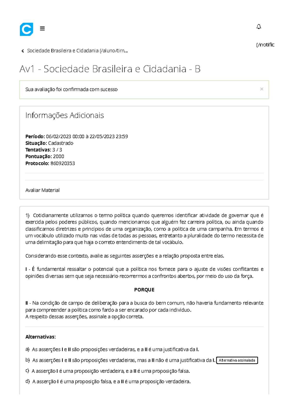 Sociedade Brasileira E Cidadania - .. Av1 - Sociedade Brasileira E ...