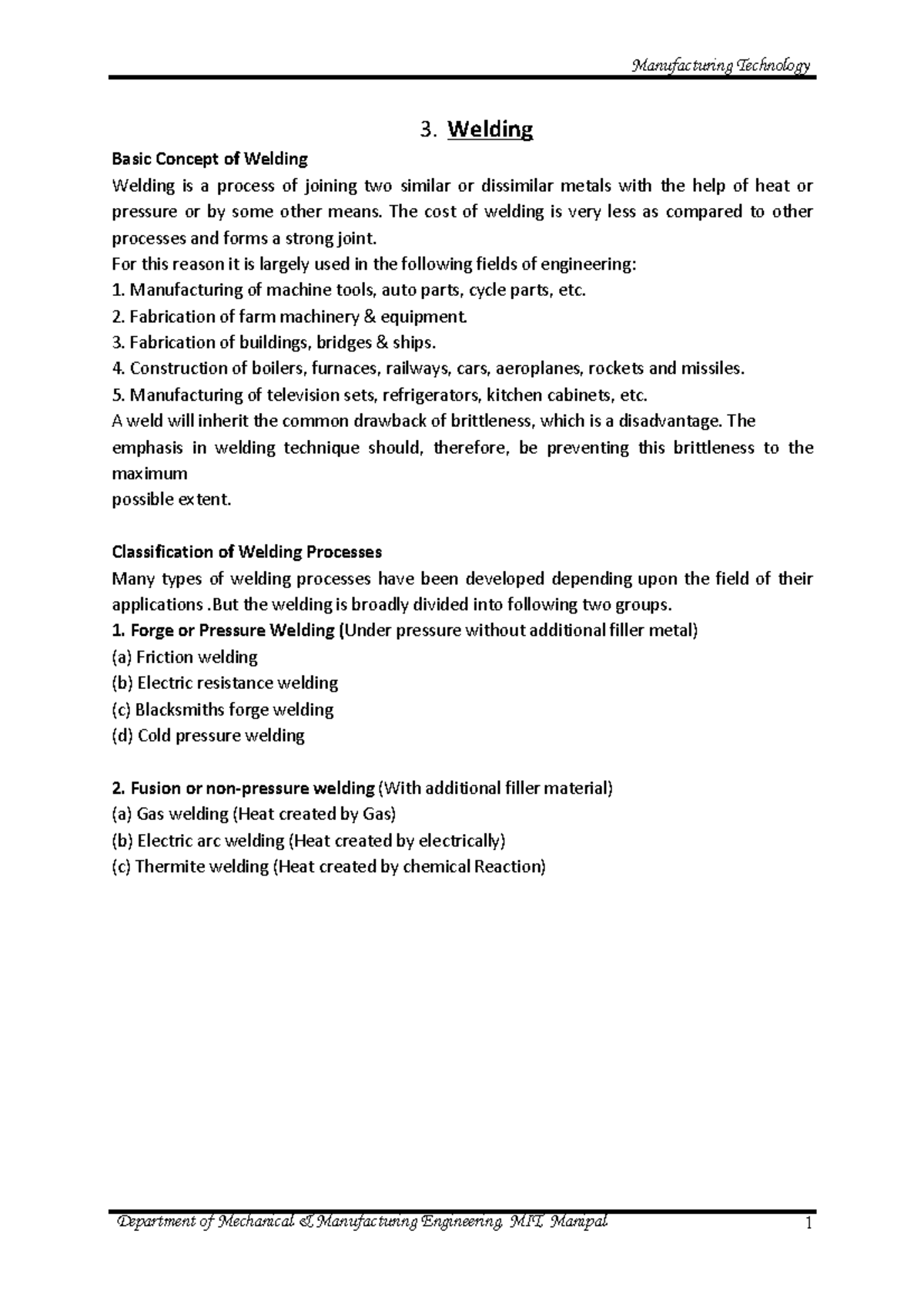 Welding notes - 3. Welding Basic Concept of Welding Welding is a ...