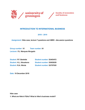 Grp.15.1 case + questions - INTRODUCTION INTERNATIONAL BUSINESS 2018 – 2019 Studeersnel