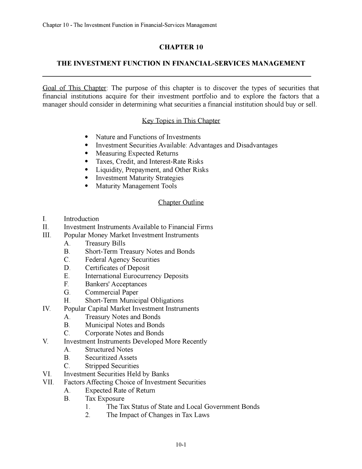 Chap010 - 课后答案 - CHAPTER 10 THE INVESTMENT FUNCTION IN FINANCIAL ...