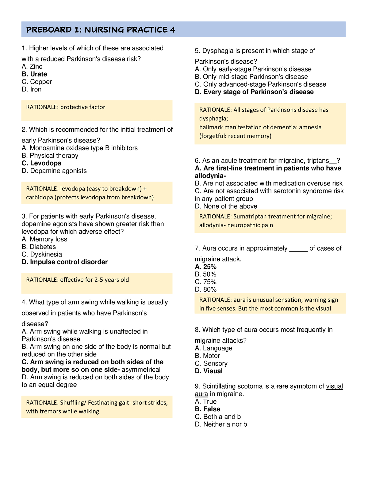 Preboards 1 NP 4 - Higher Levels Of Which Of These Are Associated With ...