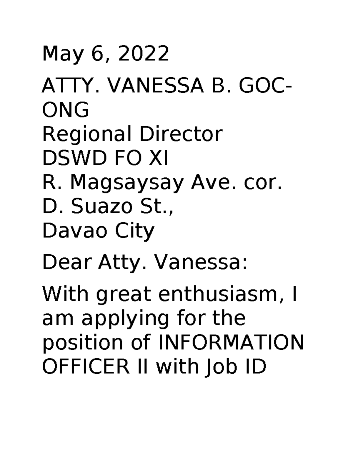 Application-Letter-dswd - May 6, 2022 ATTY. VANESSA B. GOC- ONG ...