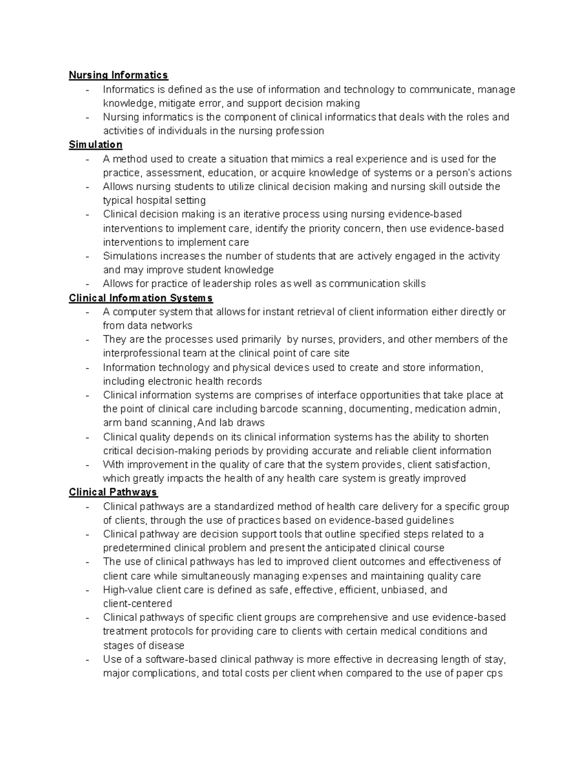 EF Informatics - Dr. Williams's Class- lecture notes - Nursing ...