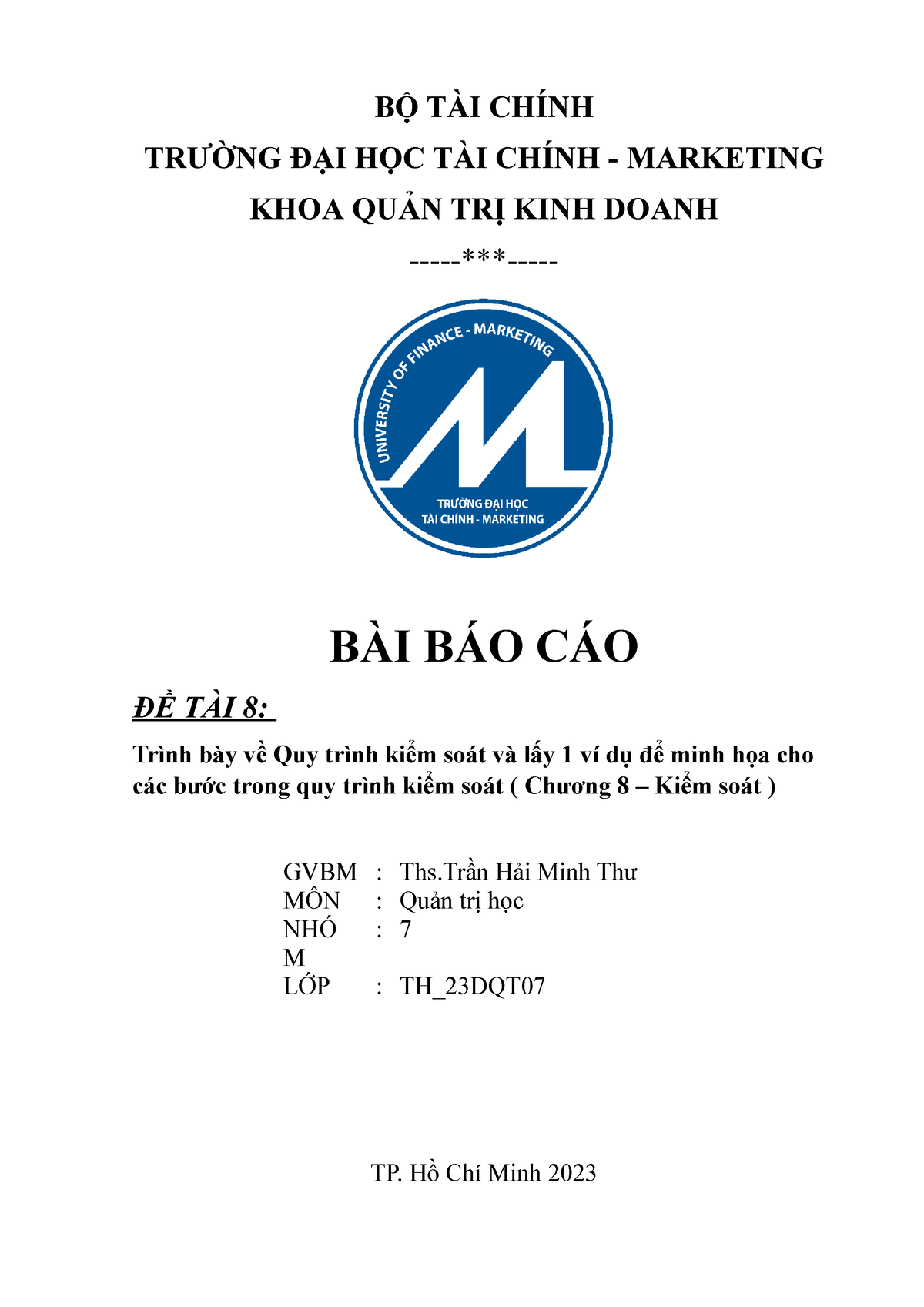 Bai Bao Cao Quan Tri Hoc ht 6 - BỘ TÀI CHÍNH TRƯỜNG ĐẠI HỌC TÀI CHÍNH ...